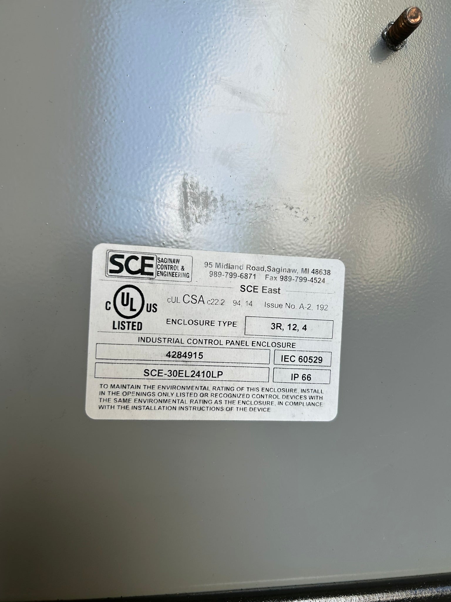 SCE 4284915 Industrial Control Panel Enclosure SCE-30EL2410LP 30"x 24"x10"