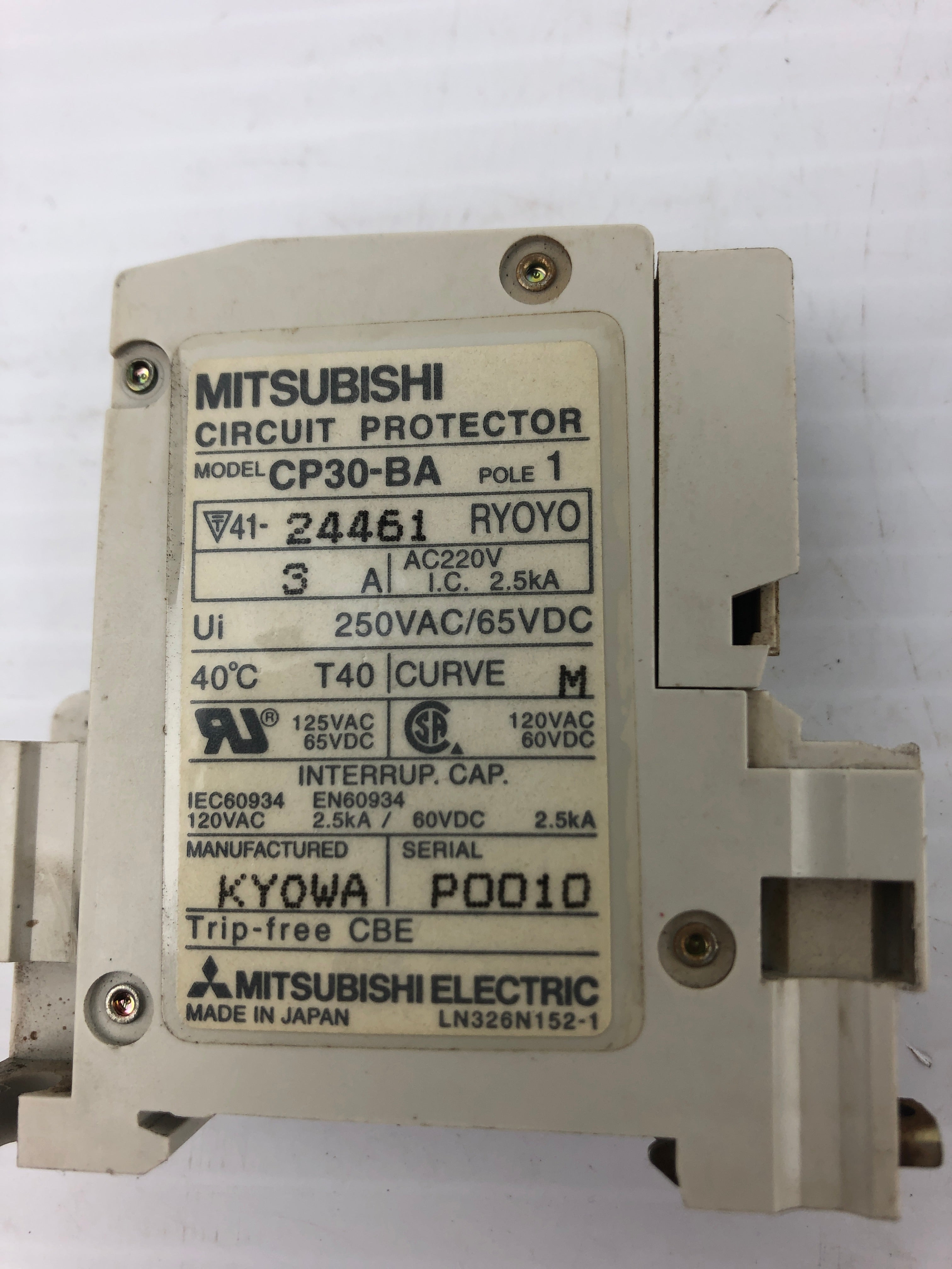 Mitsubishi Electric CP30-BA Circuit Protector 1 Pole 3A 250VAC 65VDC