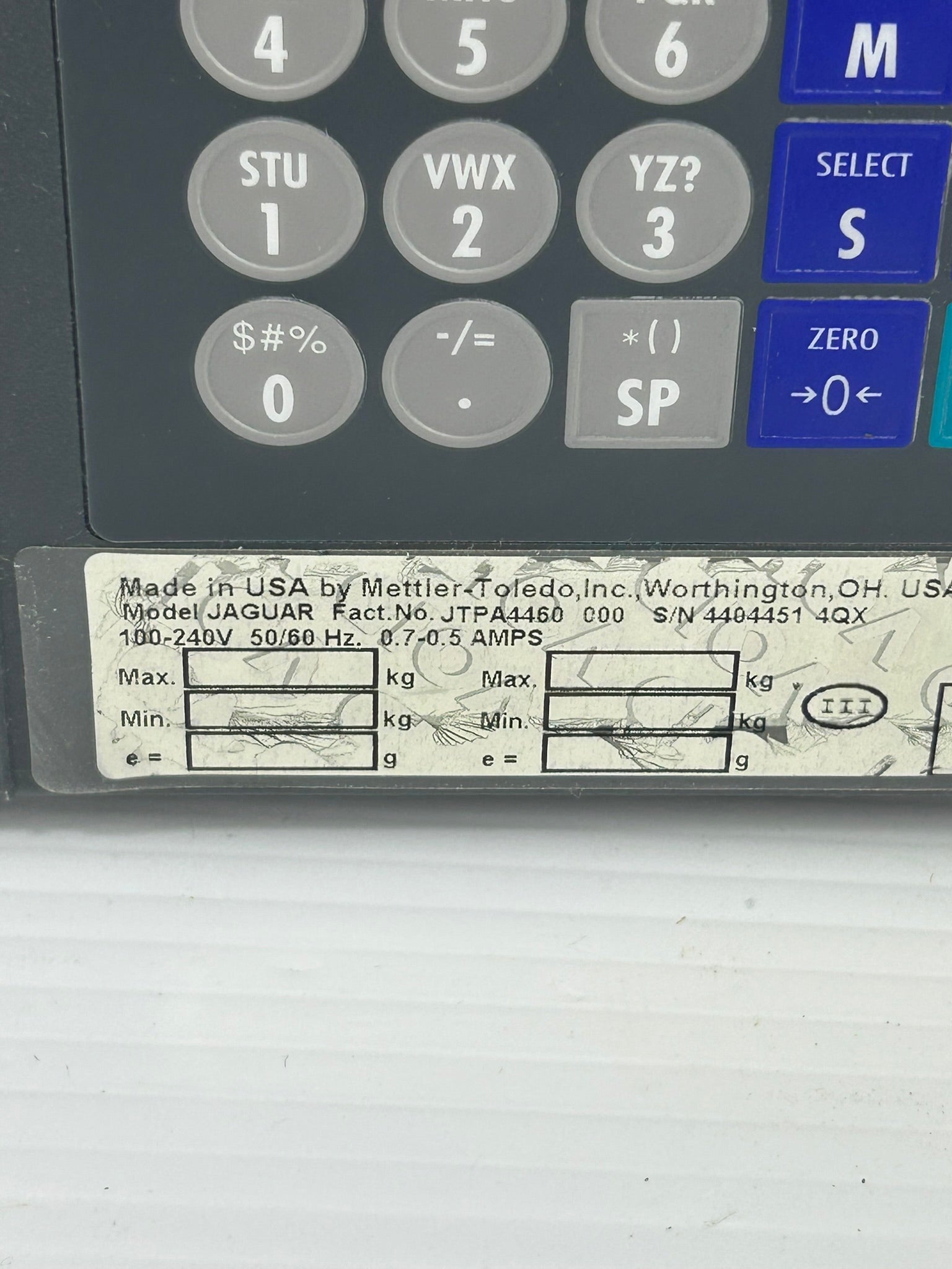 Mettler Toledo JAGUAR Scale Controller Interface Panel Nema 4, Nema 12