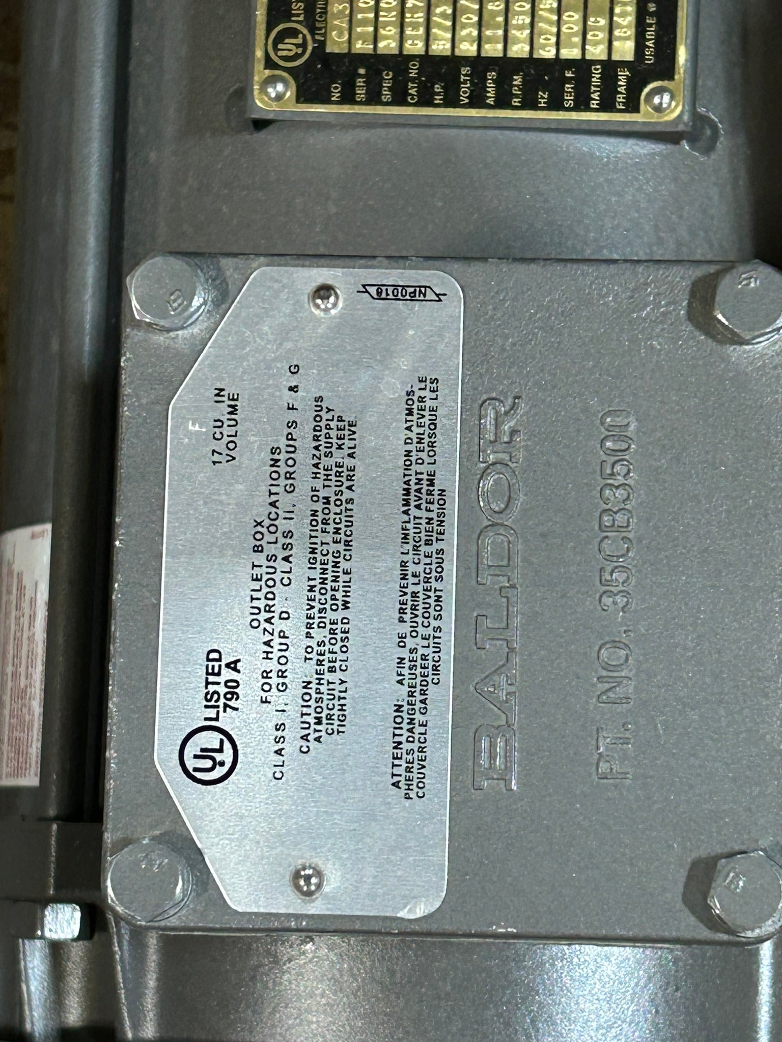 Baldor Electric CEM7072T AC Motor 5/3 HP 3150/2900 RPM 3 Phase 60Hz CA387166