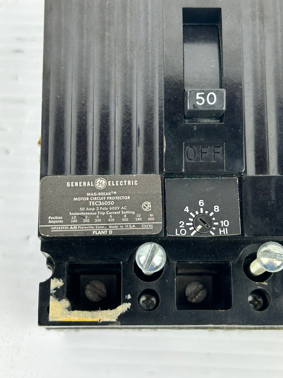 General Electric TEC36050 Motor Circuit Protector Breaker 50 Amp 3 Pole 600VAC