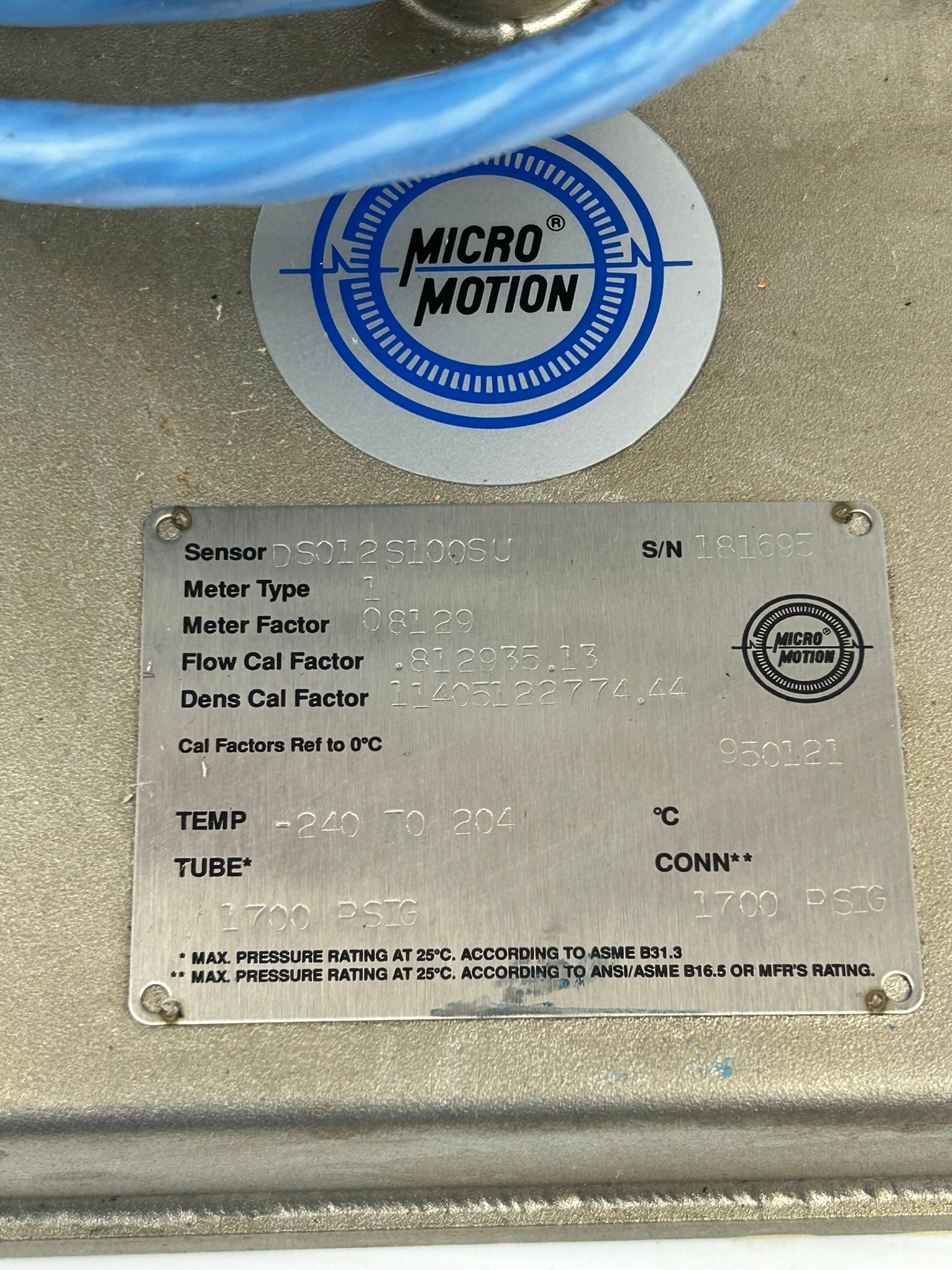 Micro Motion DS012S100SU Mass Flow Sensor Transmitter 08129