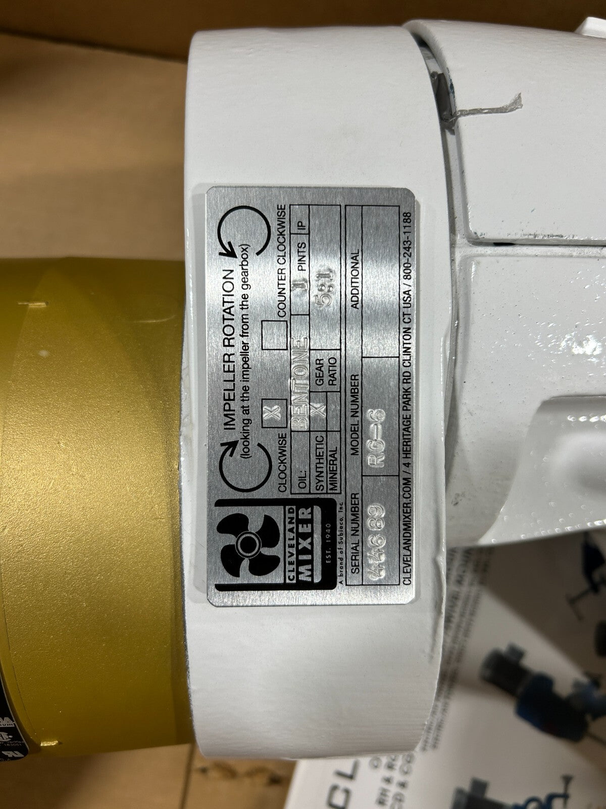 Cleveland Mixer RG-6 Clockwise Impeller 5:1 Gear Ratio with Baldor 1.5HP Motor