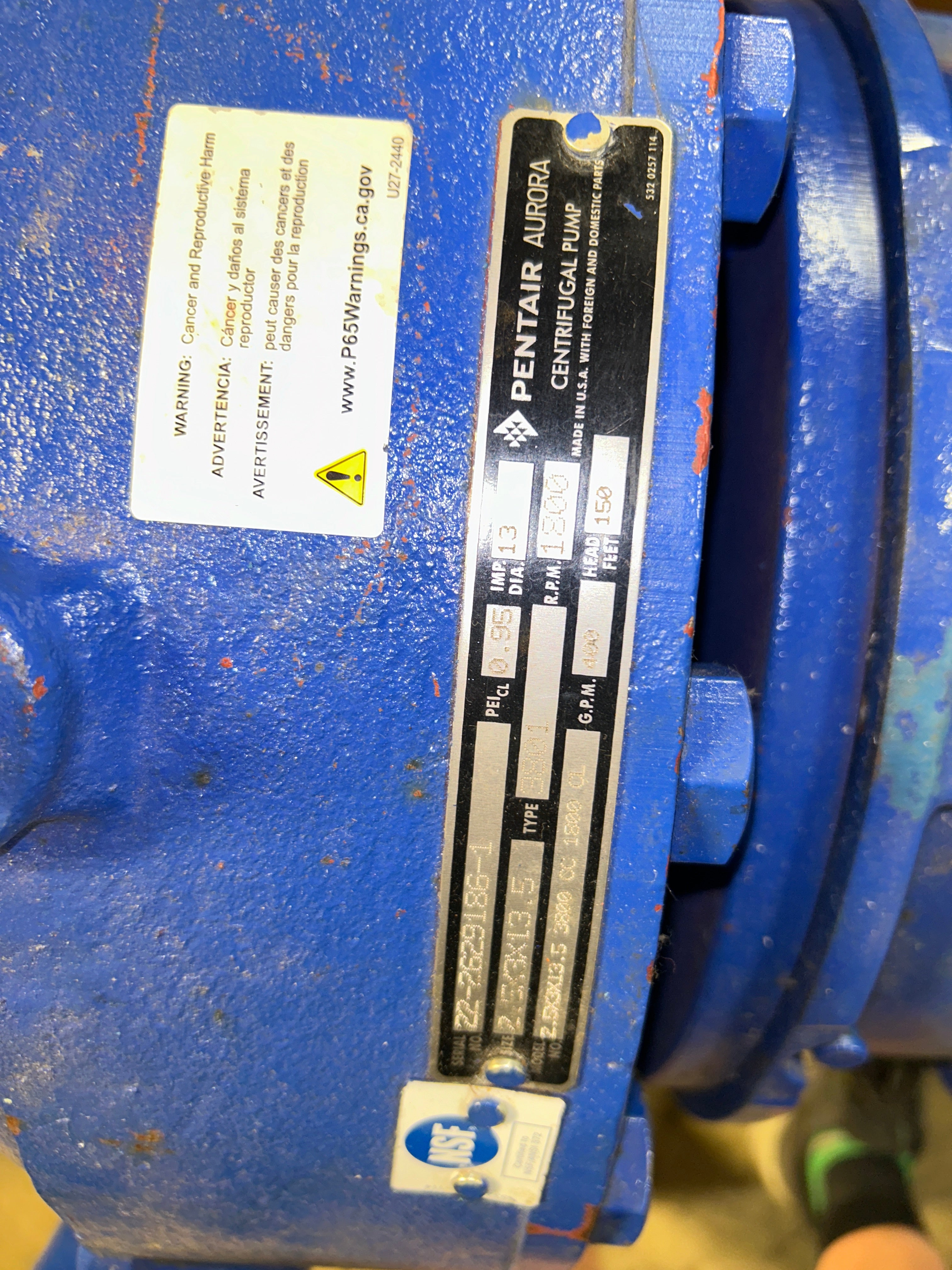 Pentair Aurora 3801 Centrifugal Pump 2.5x3x13.5 400 GPM with Weg 25HP Motor