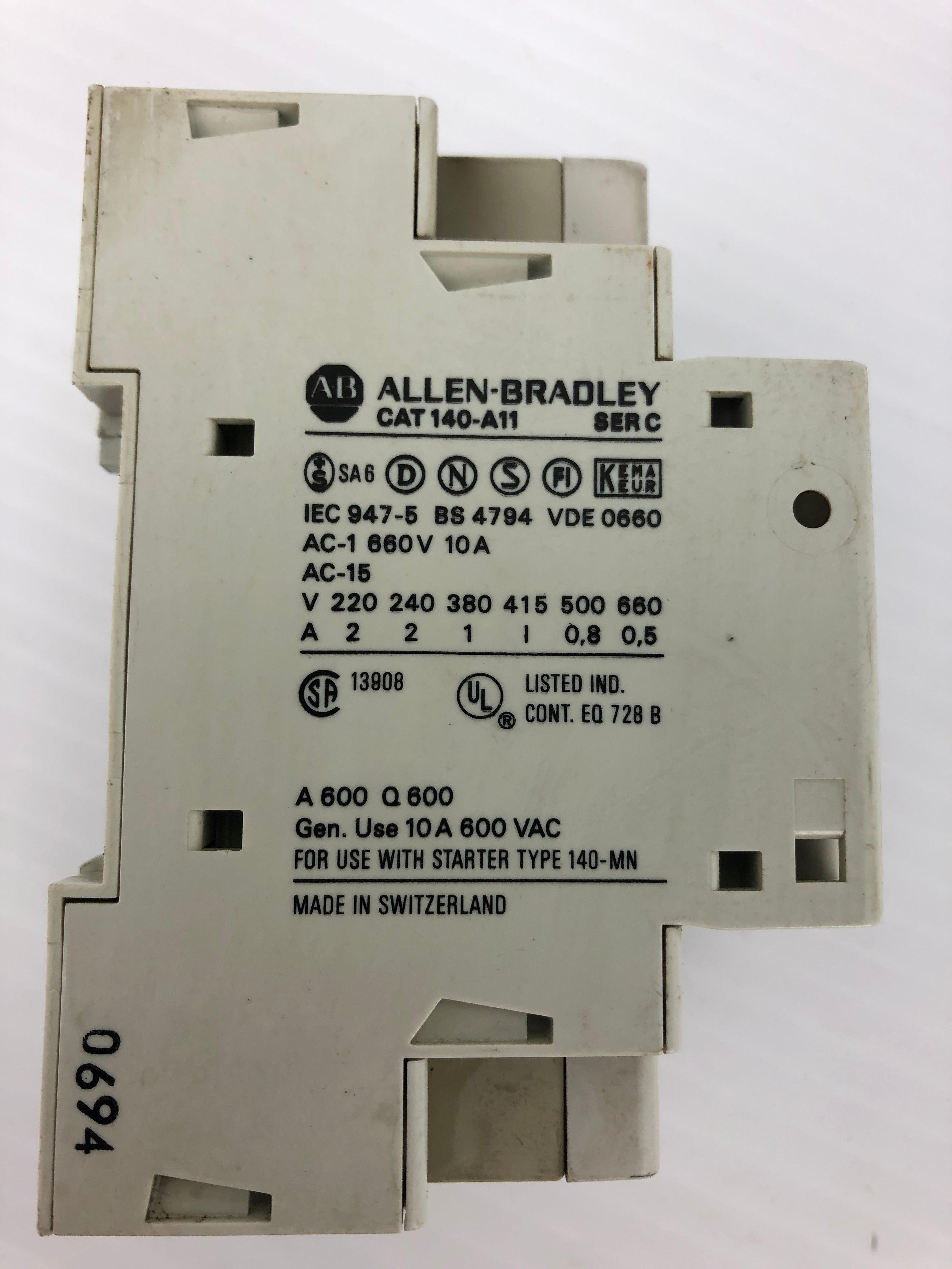Allen Bradley 140-MN-0100 Manual Motor Starter Series C with 140-A11 Contact