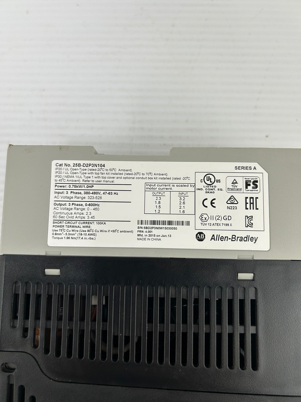 Allen Bradley 25B-D2P3N104 PowerFlex 525 AC Drive Series A - No Cover