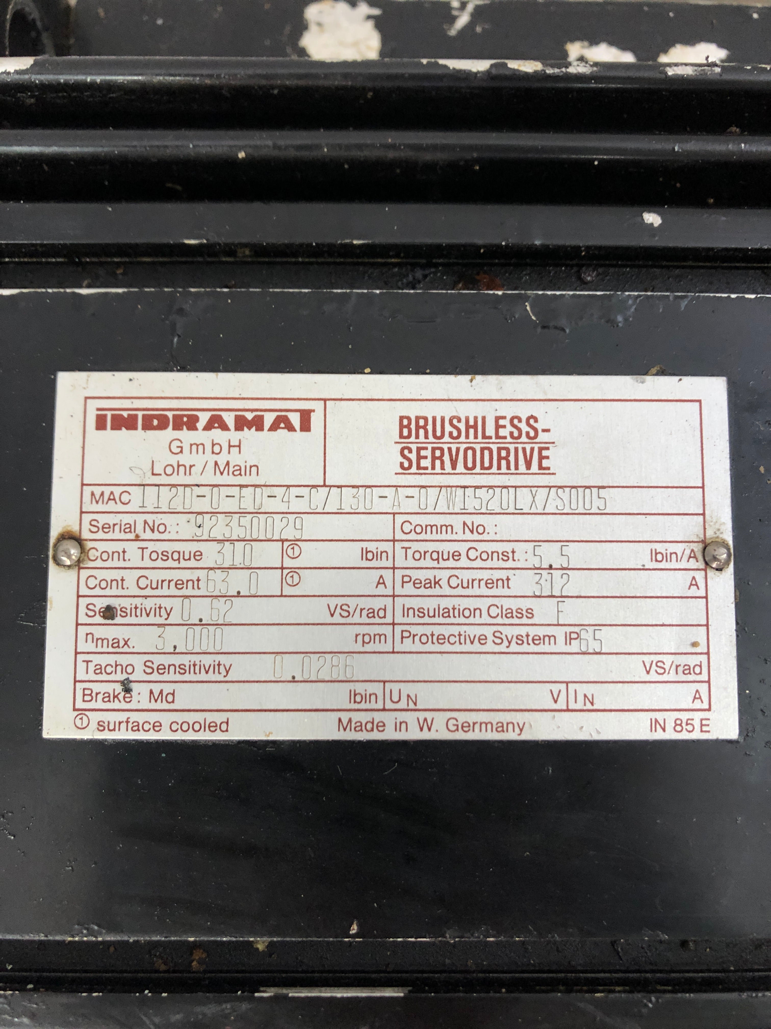 Indramat 1120D-0-ED-4-C/130-A-0/WI520LX/S005 Brushless Servodrive Motor 3,000RPM
