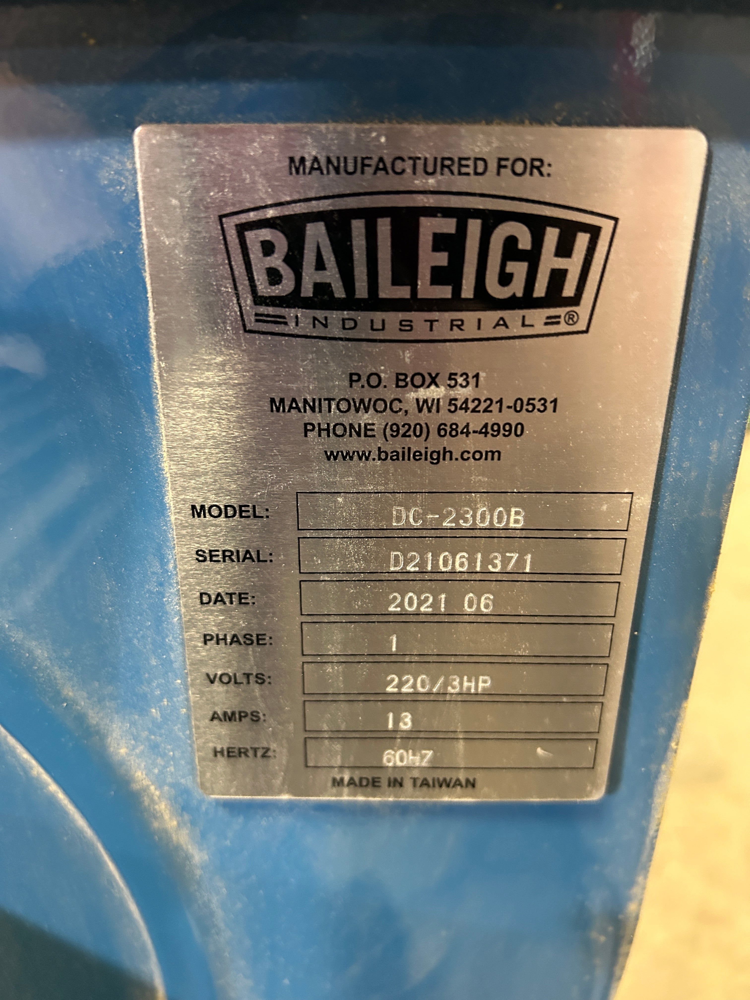 Baileigh Industrial DC-2300B Bag Style Dust Collector Woodworking 1PH 220V 3HP