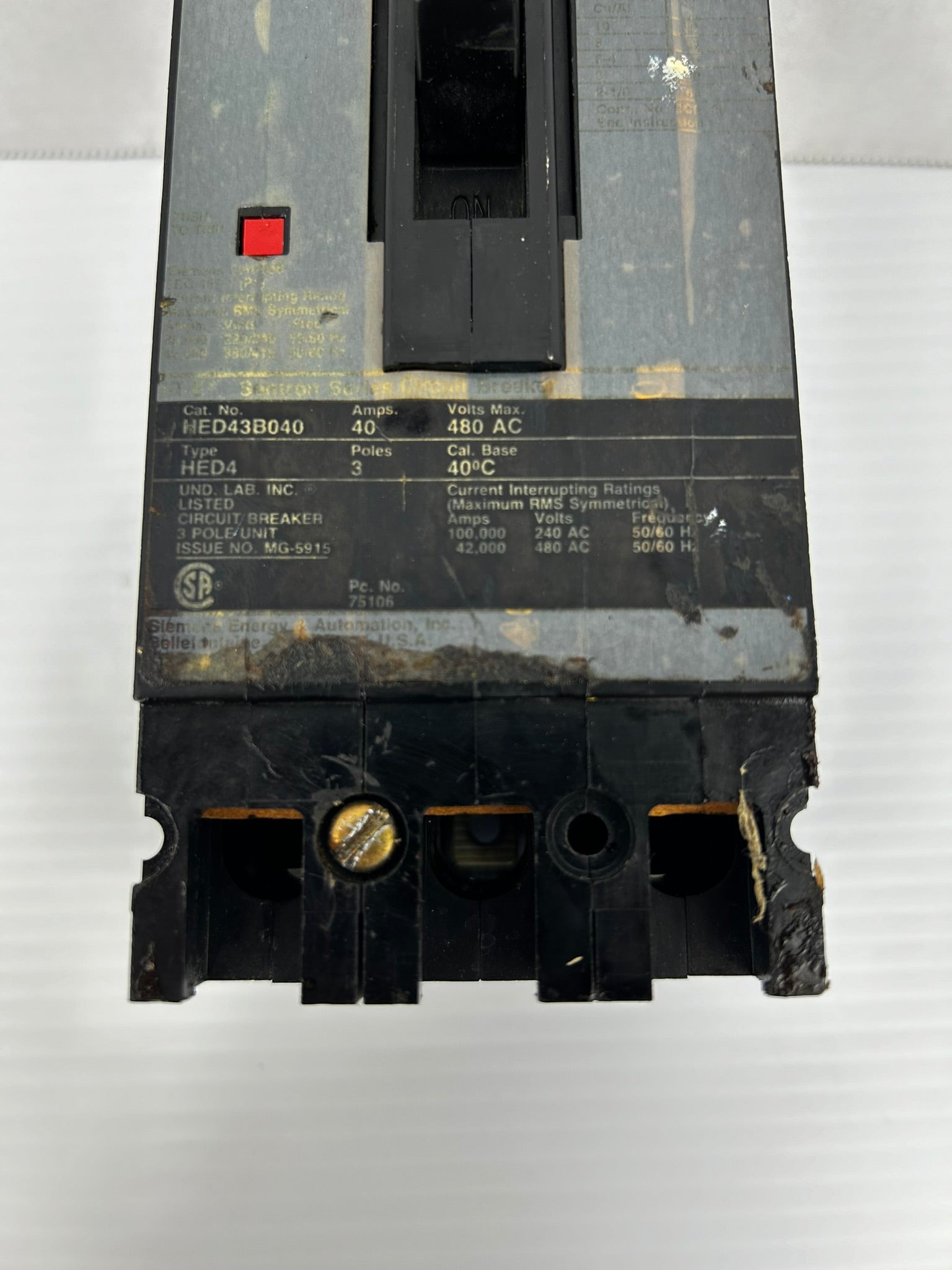 Siemens HED43B040 Circuit Breaker ITE Sentron Series HED4 40A 3P 480V