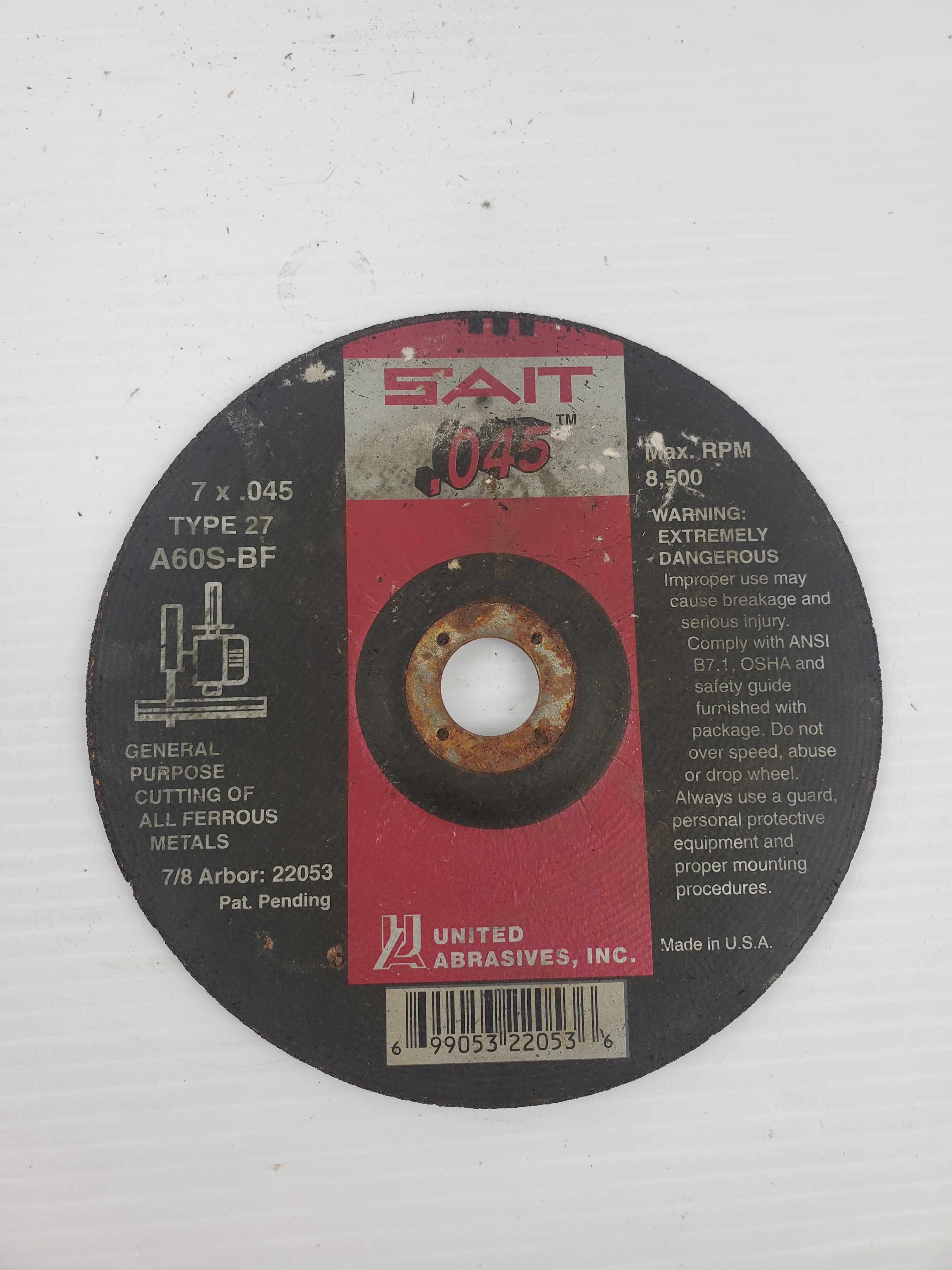 Sait A60S-BF General Purpose Cutting Wheel All Ferrous Metals 7" x .045 Type 27