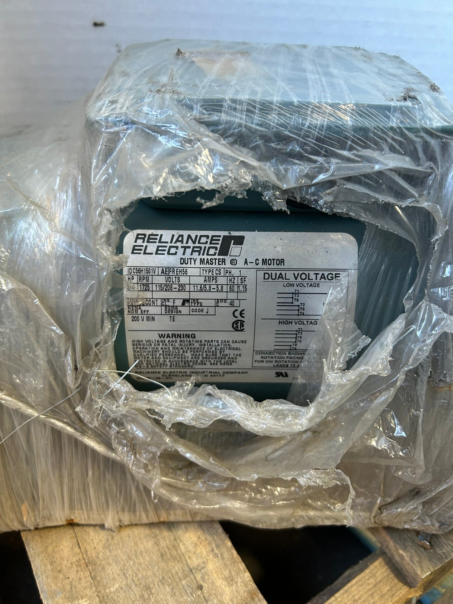 Reliance C56H1501V Motor 3/4 HP 1 Phase 1725 RPM