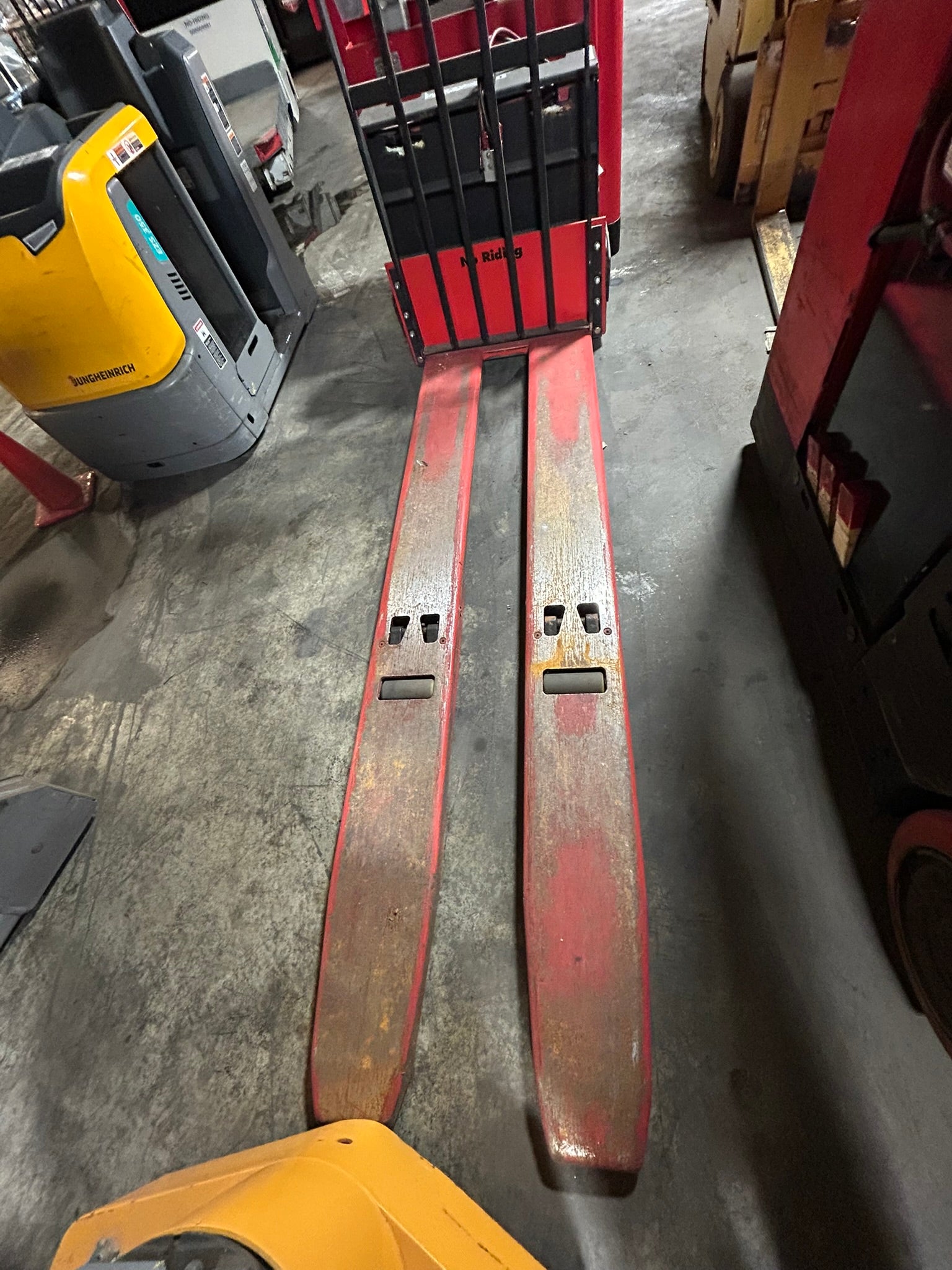 Raymond 19-F80L Electric Pallet Jack Stand-Up Rider Long Forks 8000 Lb. 24V