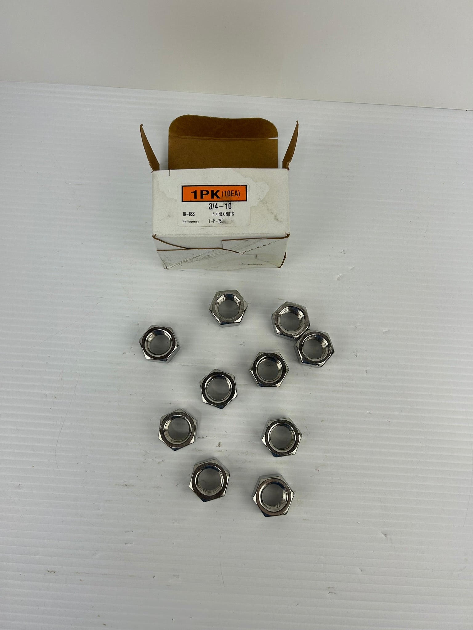 1-F-75C 3/4-10 FIN Hex Nuts 18-8SS - Lot of 10