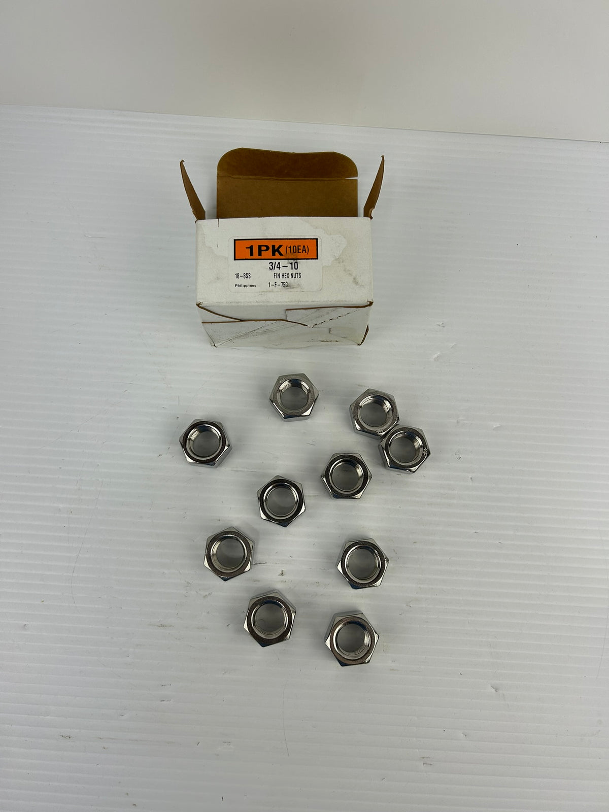 1-F-75C 3/4-10 FIN Hex Nuts 18-8SS - Lot of 10