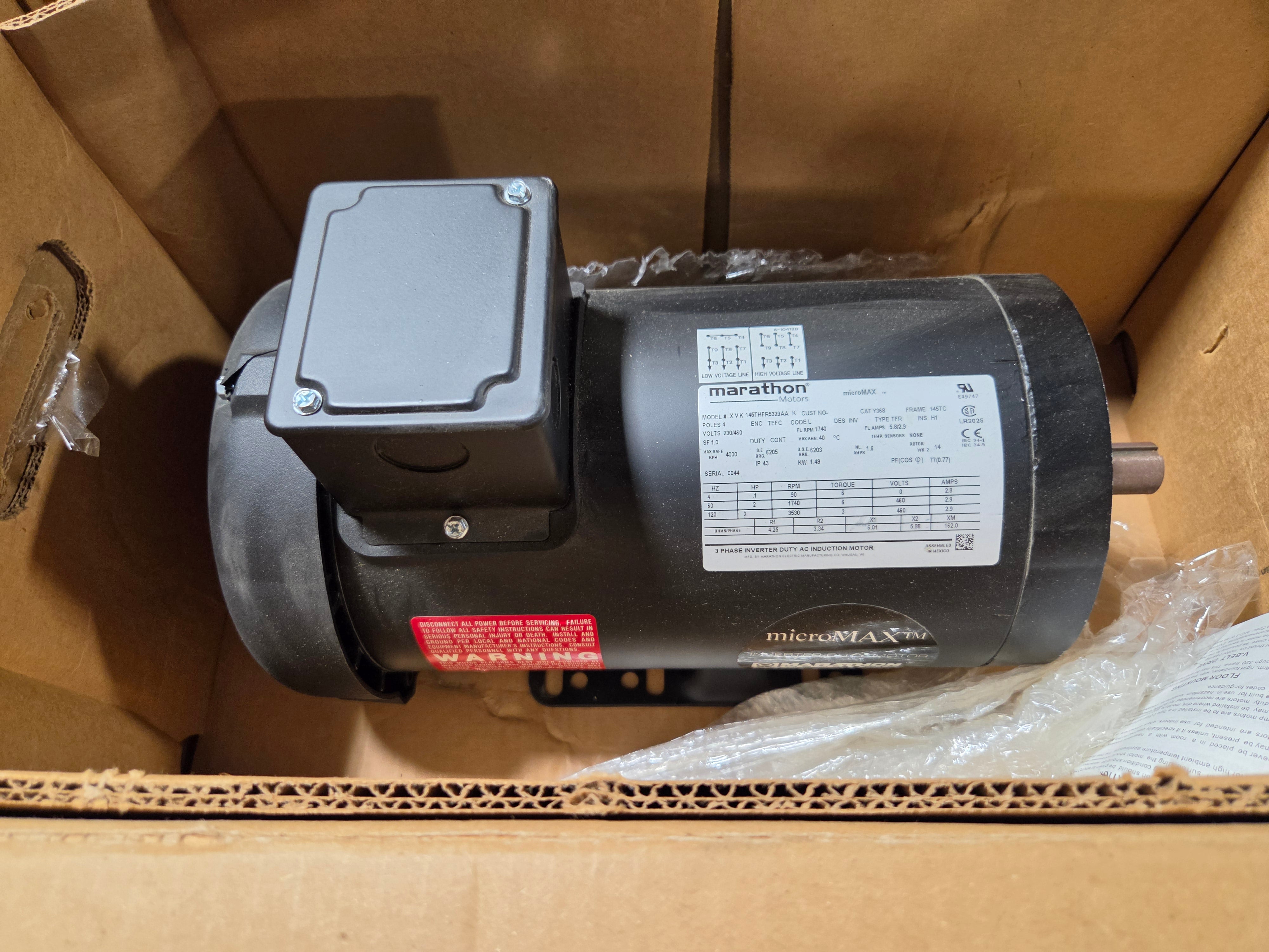 Marathon 145THFR5329 AC Motor microMAXX 2HP 1740RPM 230/460V 3PH 145THFR5329AA