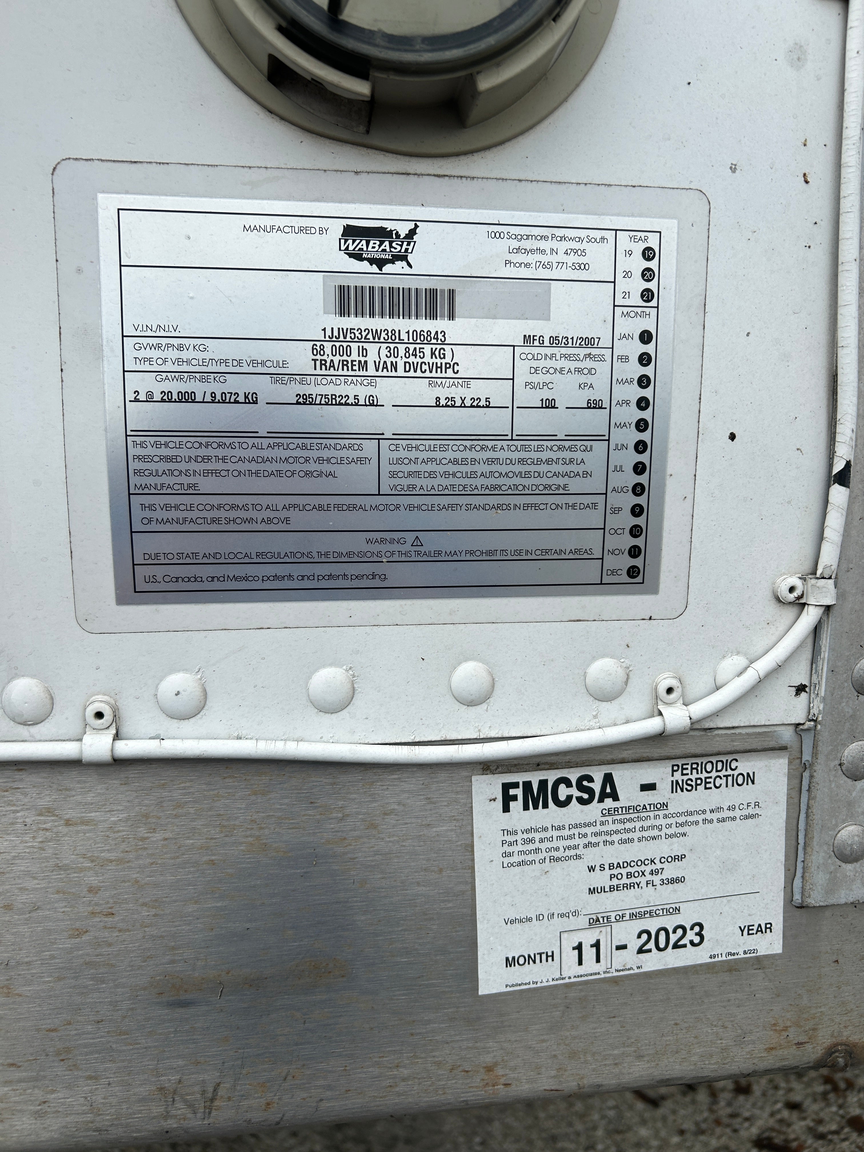 2008 Wabash Dry Van Trailer 53' #594 Title Swing Door Spring 1JJV532W38L106843
