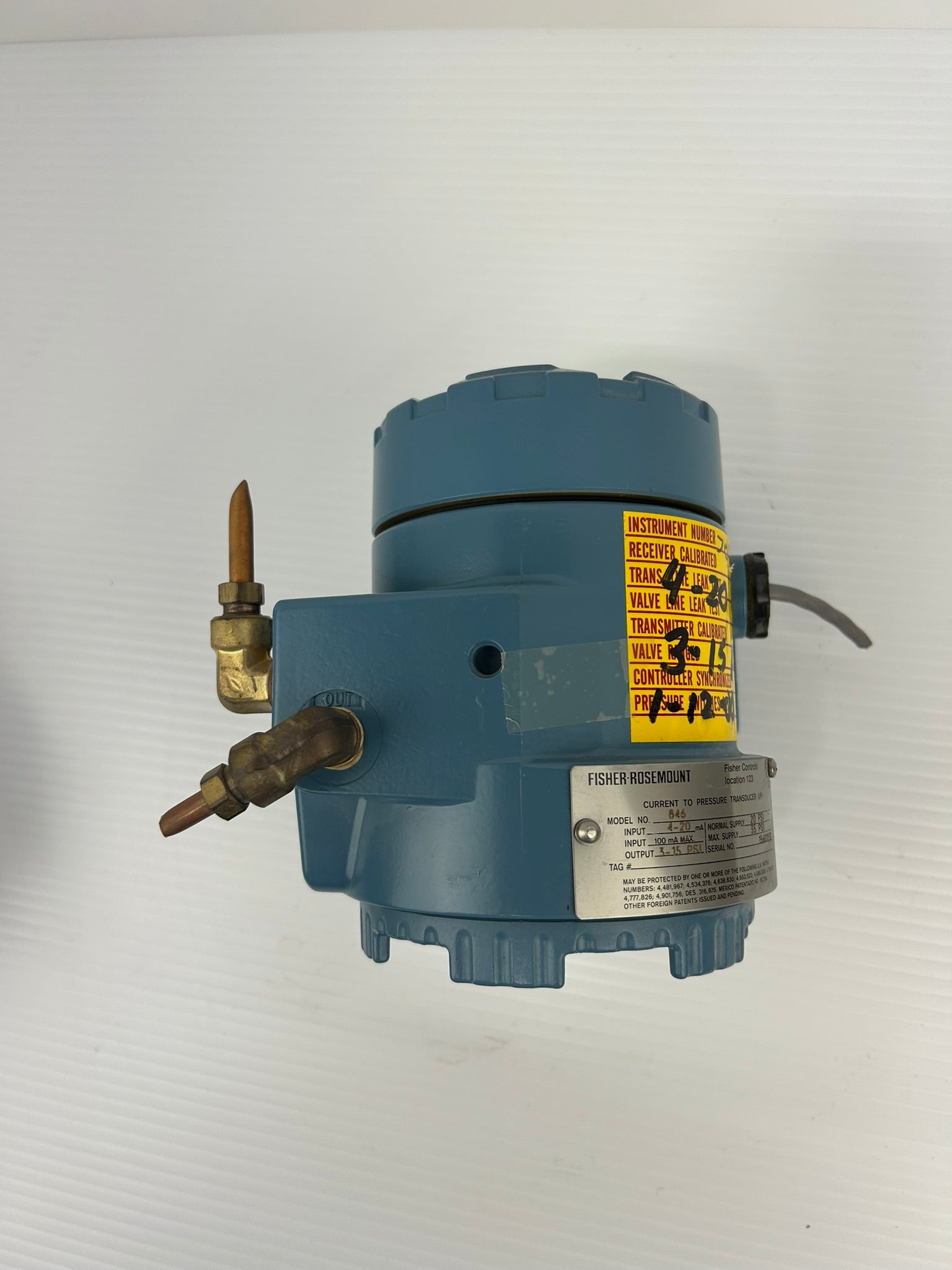 Fisher Rosemount 846 Current to Pressure Transducer - No Pressure Gauge