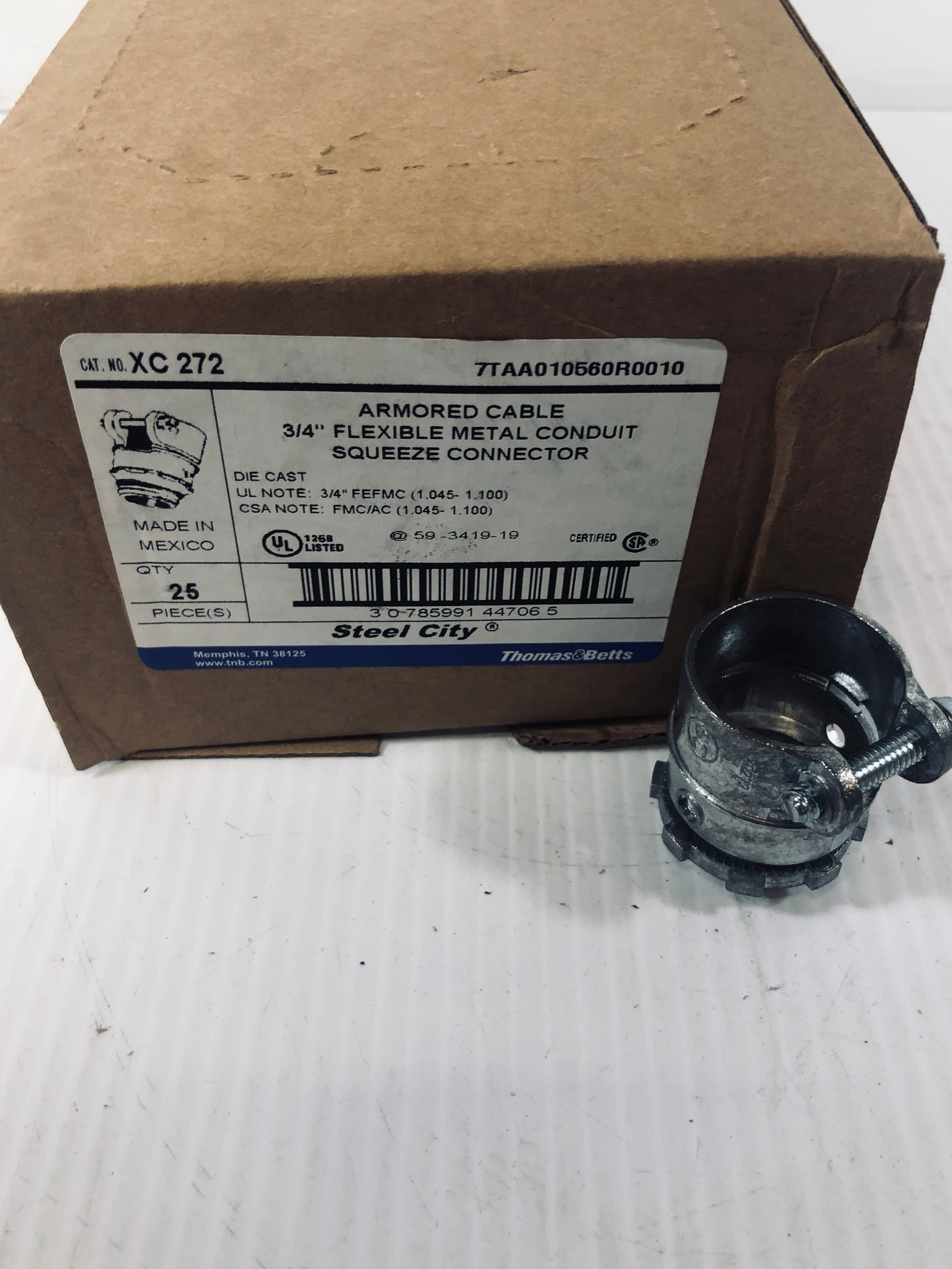 3/4 Flexible Conduit Squeeze Connector Box of 25 - No Original Box