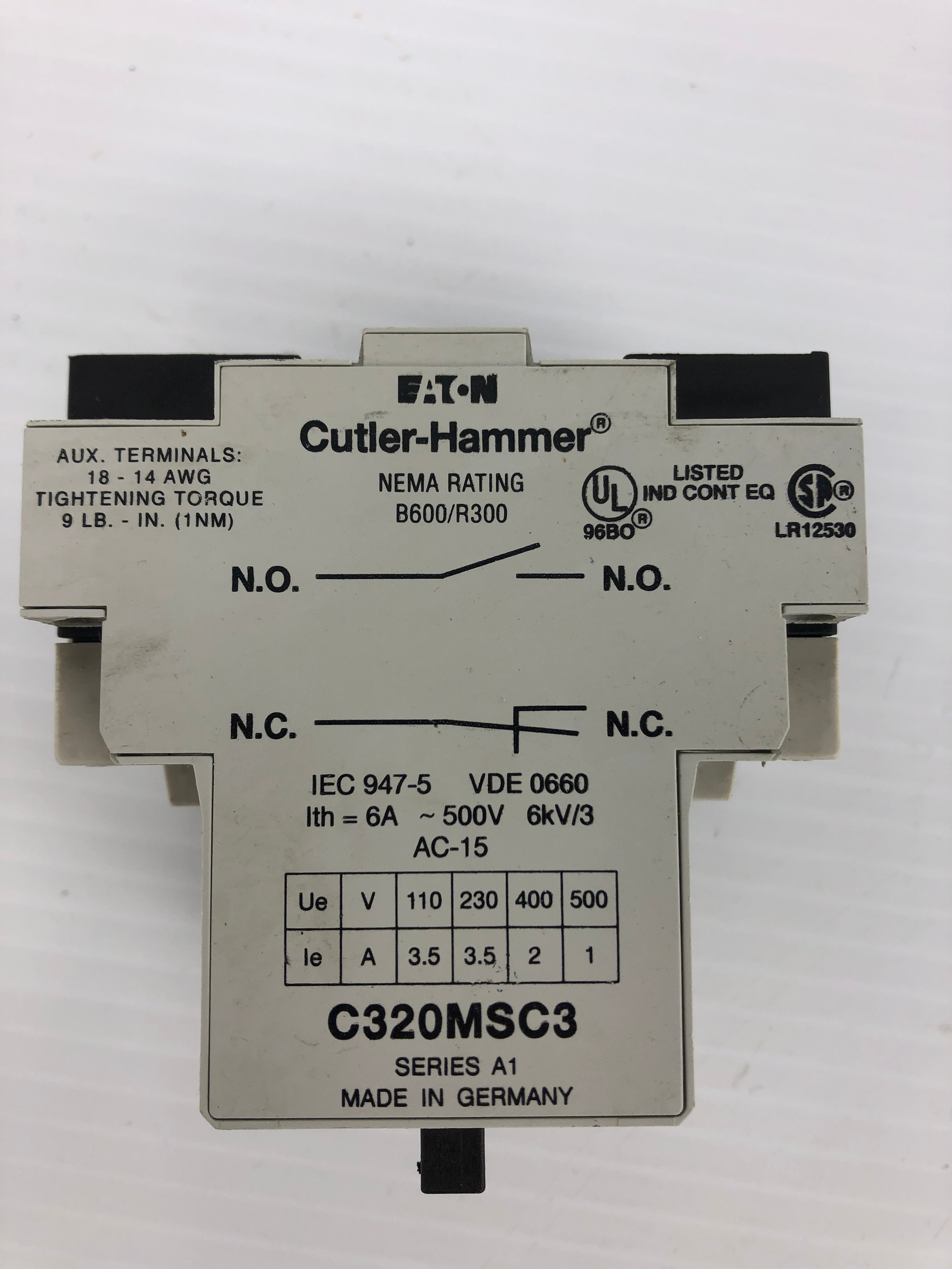 Cutler Hammer A302EN Motor Starter C320MSC3 Series A1 600V 0.63-1.0A