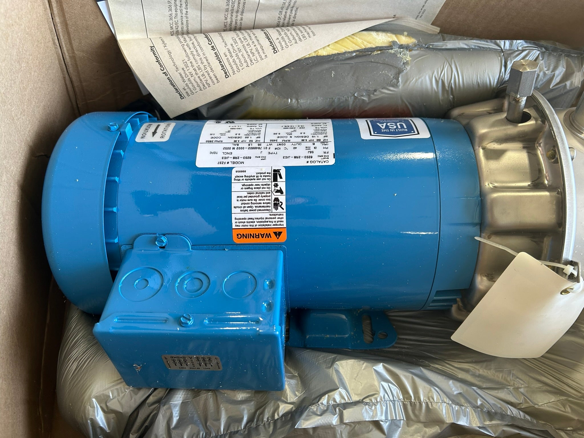Goulds 2ST1J9C4F Stainless Steel Centrifugal Pump 5 HP 3 Phase 208-230/460V TEFC