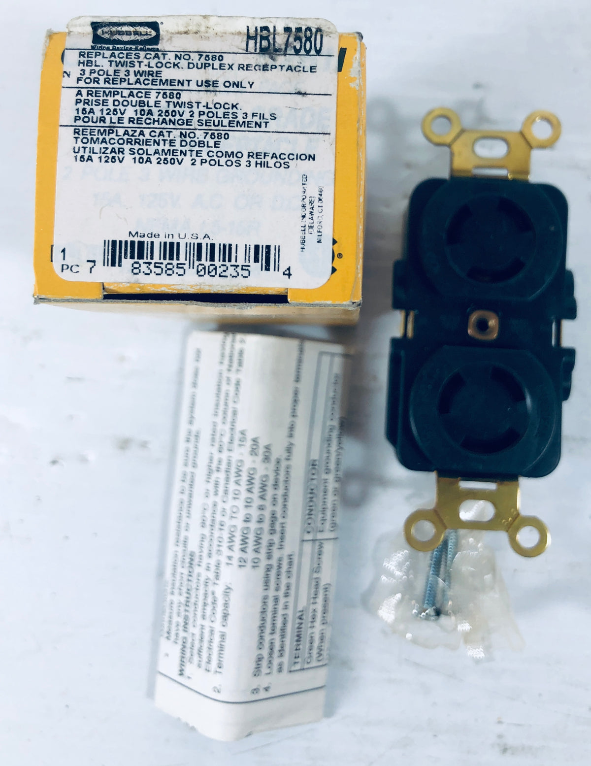 Hubbell Twist Lock Duplex Receptacle HBL7580