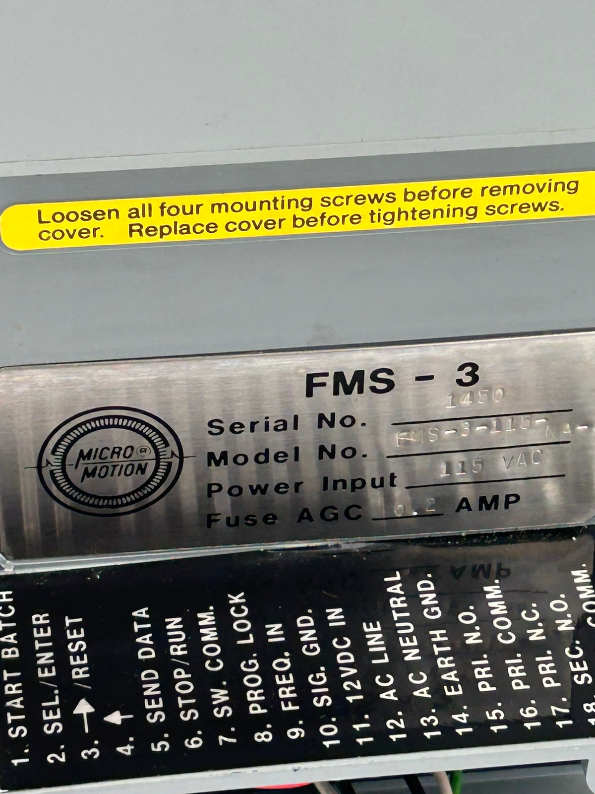 Micro Motion FMS-3 Flow Monitoring System Power Input FMS-3-115-NA-J 115VAC
