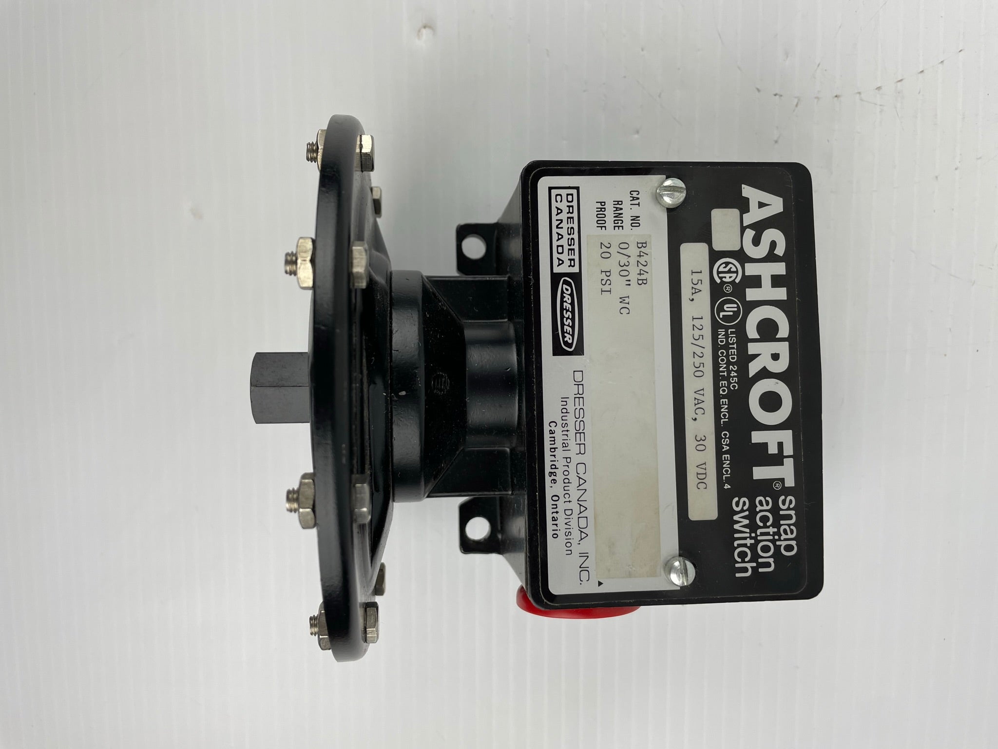 Ashcroft Snap Action Switch B424B 15A 125/250VAC 30VDC (Set at 6" WC) Dresser