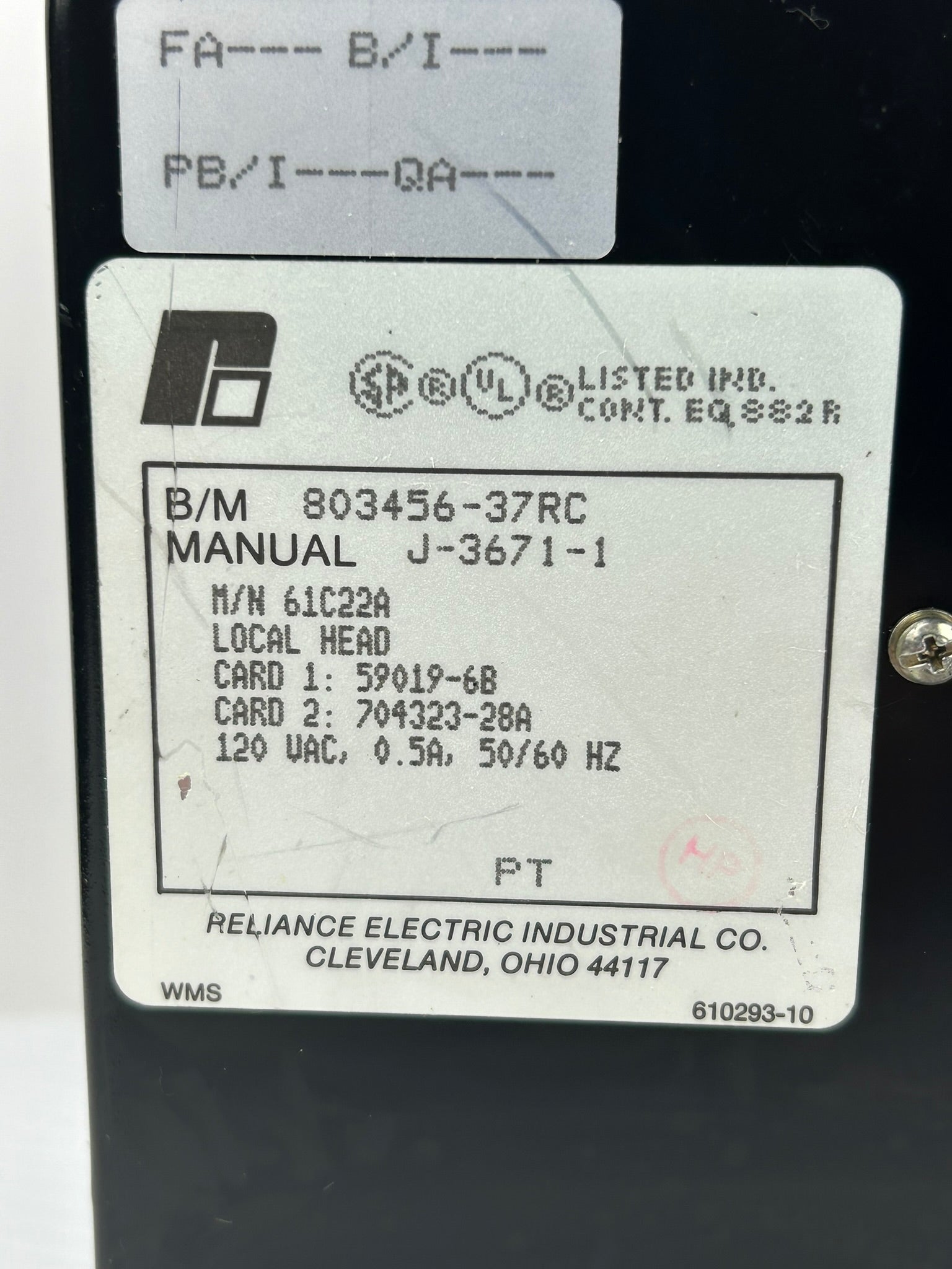 Reliance Electric 61C22A Automate Local I/O Head 803456-37RC J-3671-1 120VAC .5A