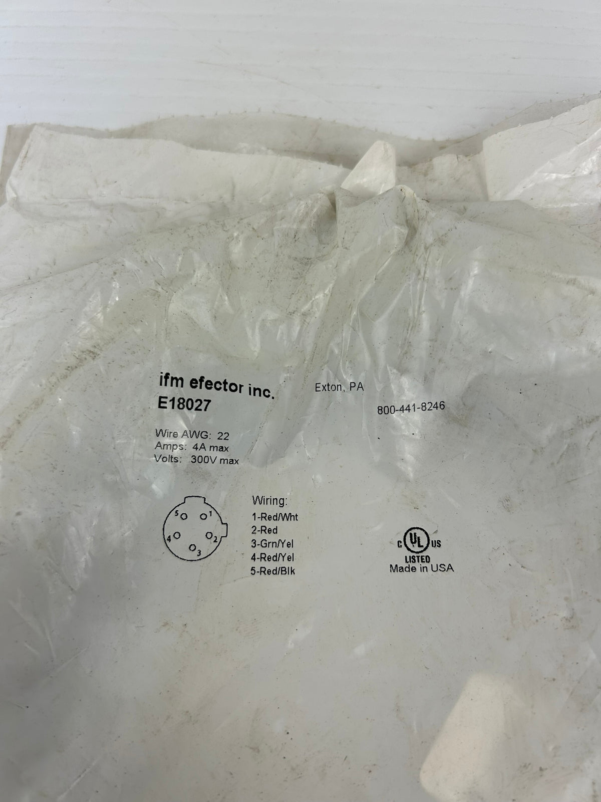 IFM E18027 4M 5-Pin Female Right Angle Cordset 1/2"-20 PUR Cable PN4
