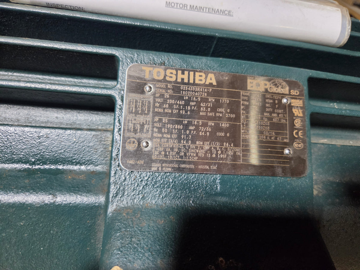 Toshiba 0254SDSR41A-P 25HP 3PH AC Motor 230/460V 1770 RPM Severe Duty 284T