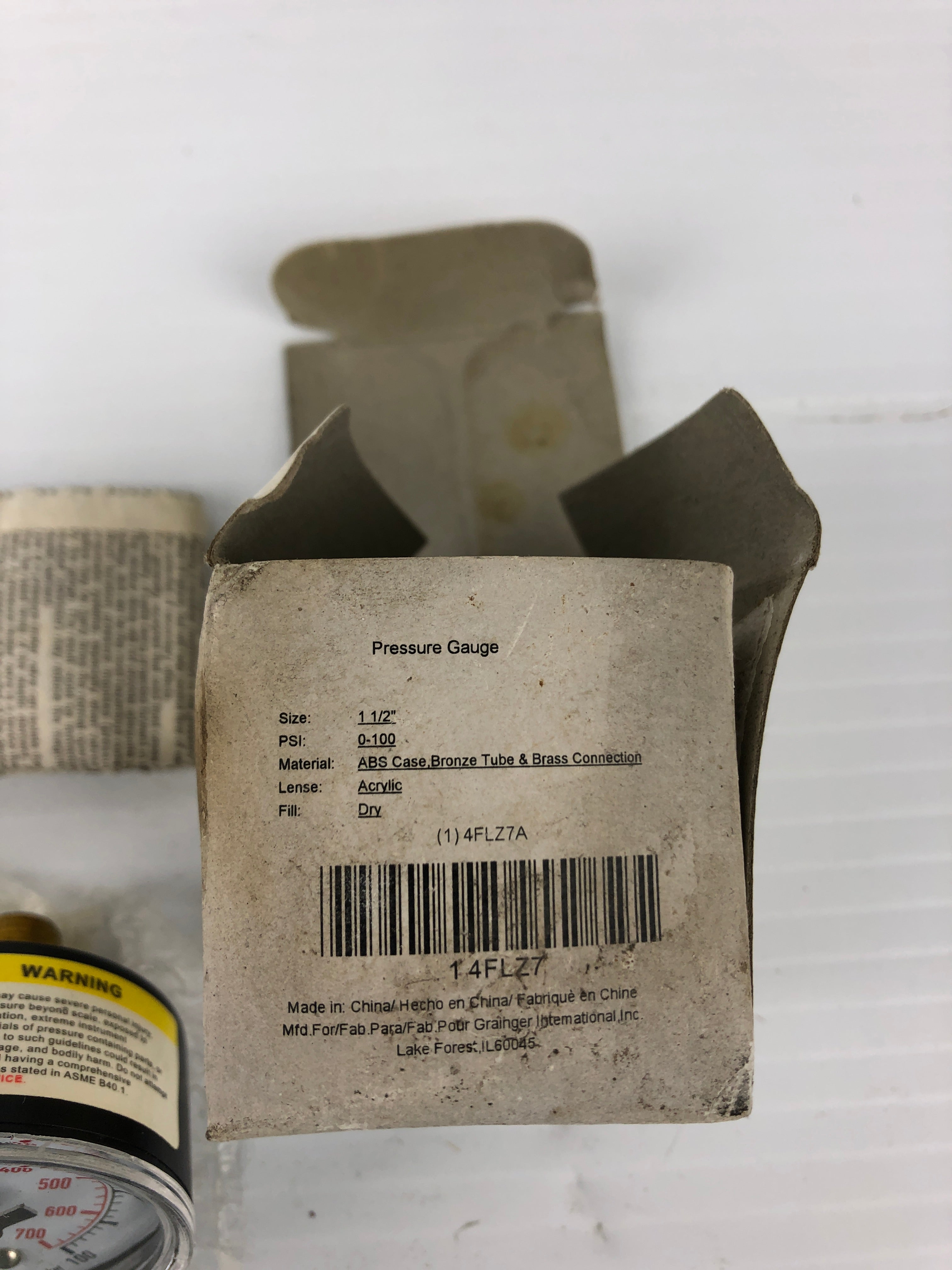 Pressure Gauge 4FLZ7 1-1/2" 0-100 PSI 4FLZ7A