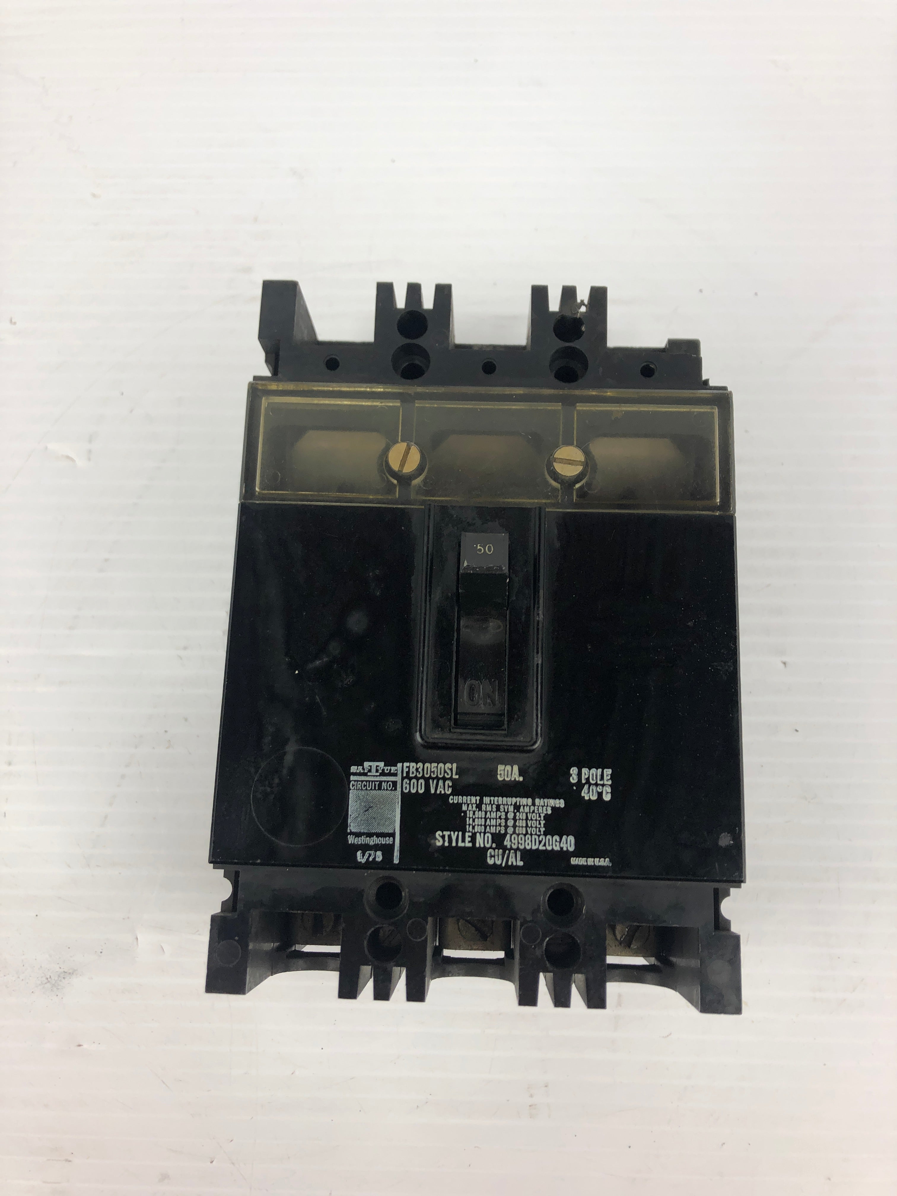 Westinghouse FB3050SL Circuit Breaker 3 Pole 50A