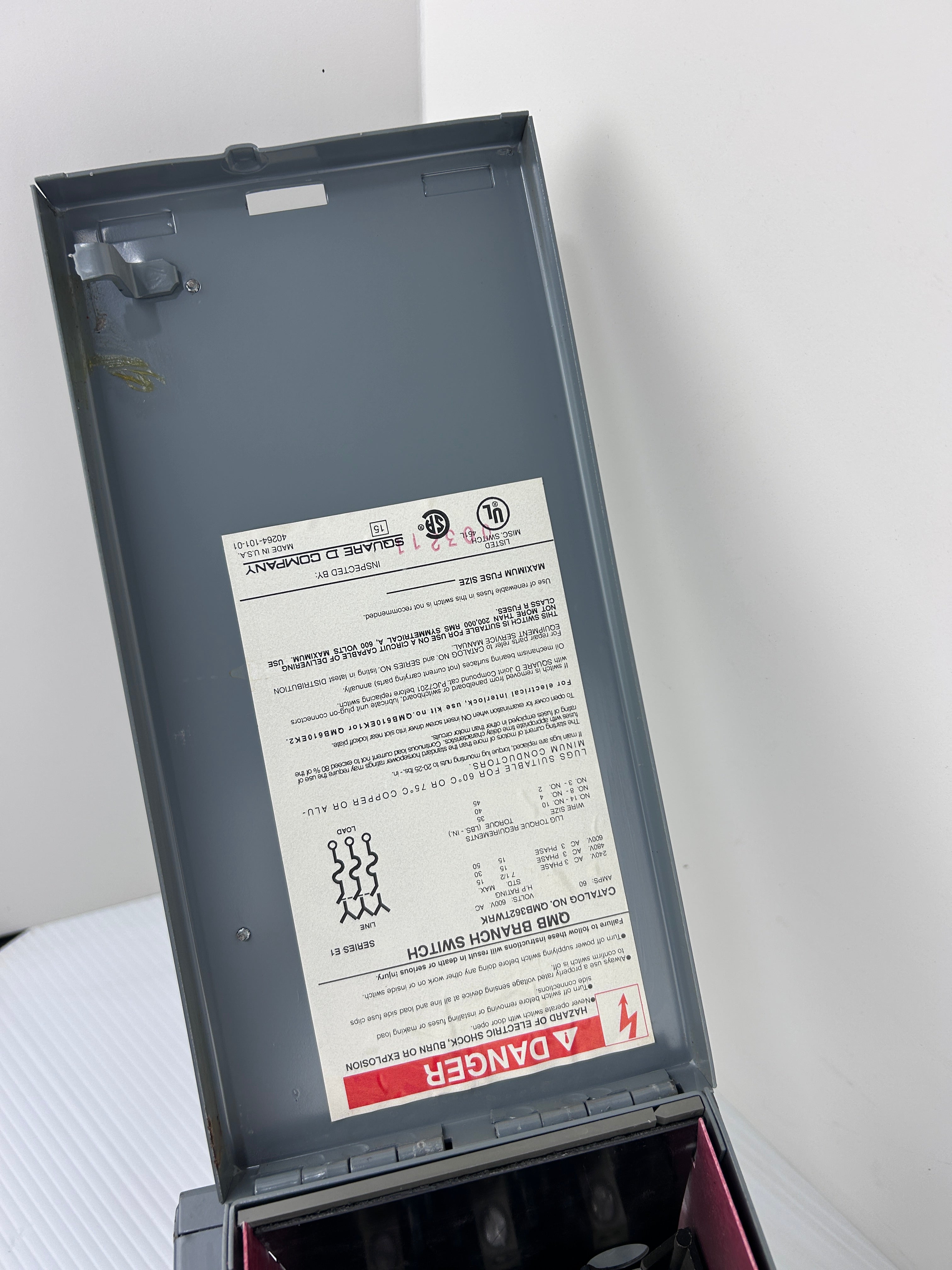 Square D QMB362TWRK Fusible Twin Branch Panelboard Switch Ser E1 60A 3PH 600 VAC
