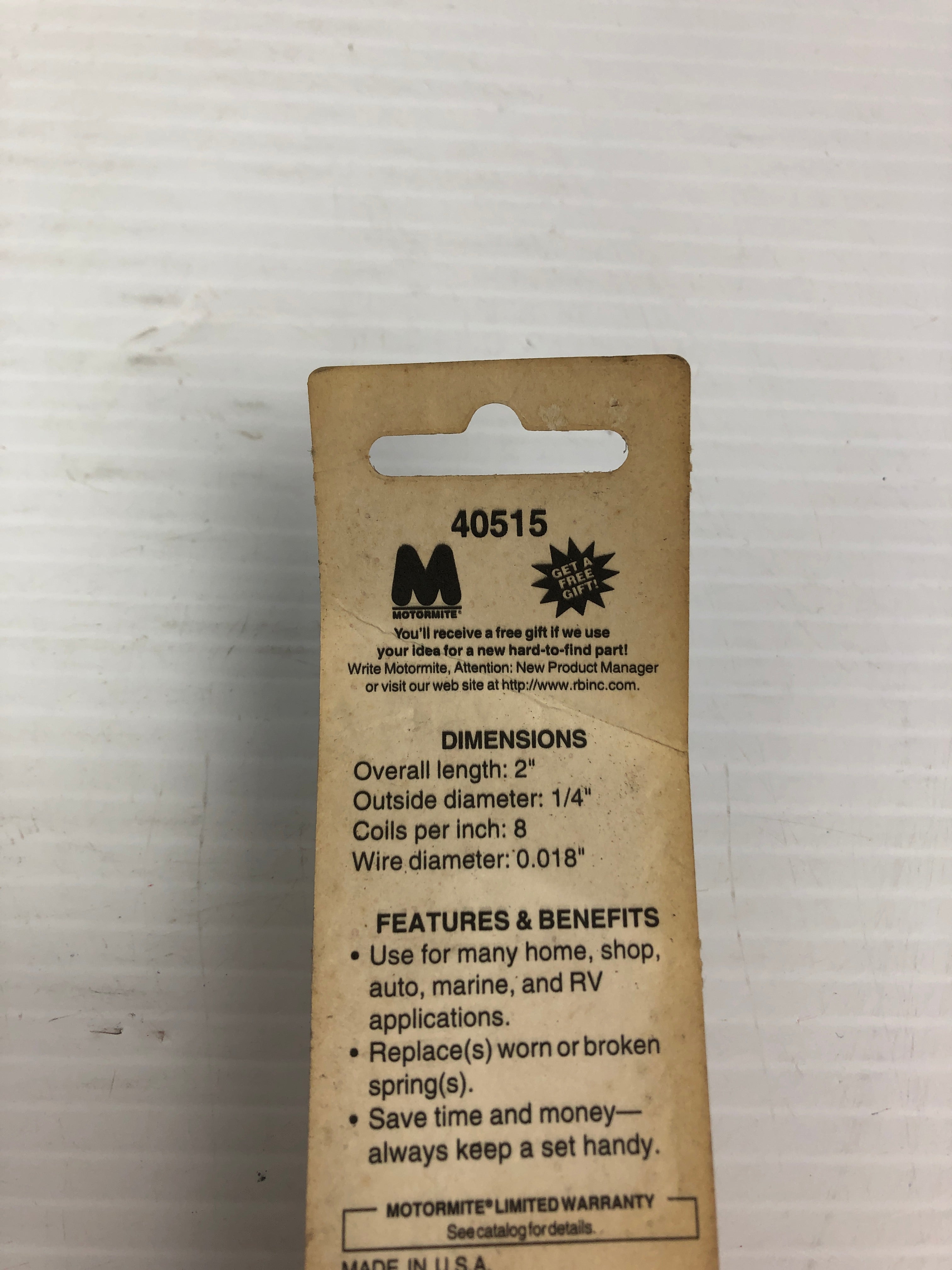 Spring-Tite 40515 Compression Spring 2" x 1/4" x 0.018 - Box of 2