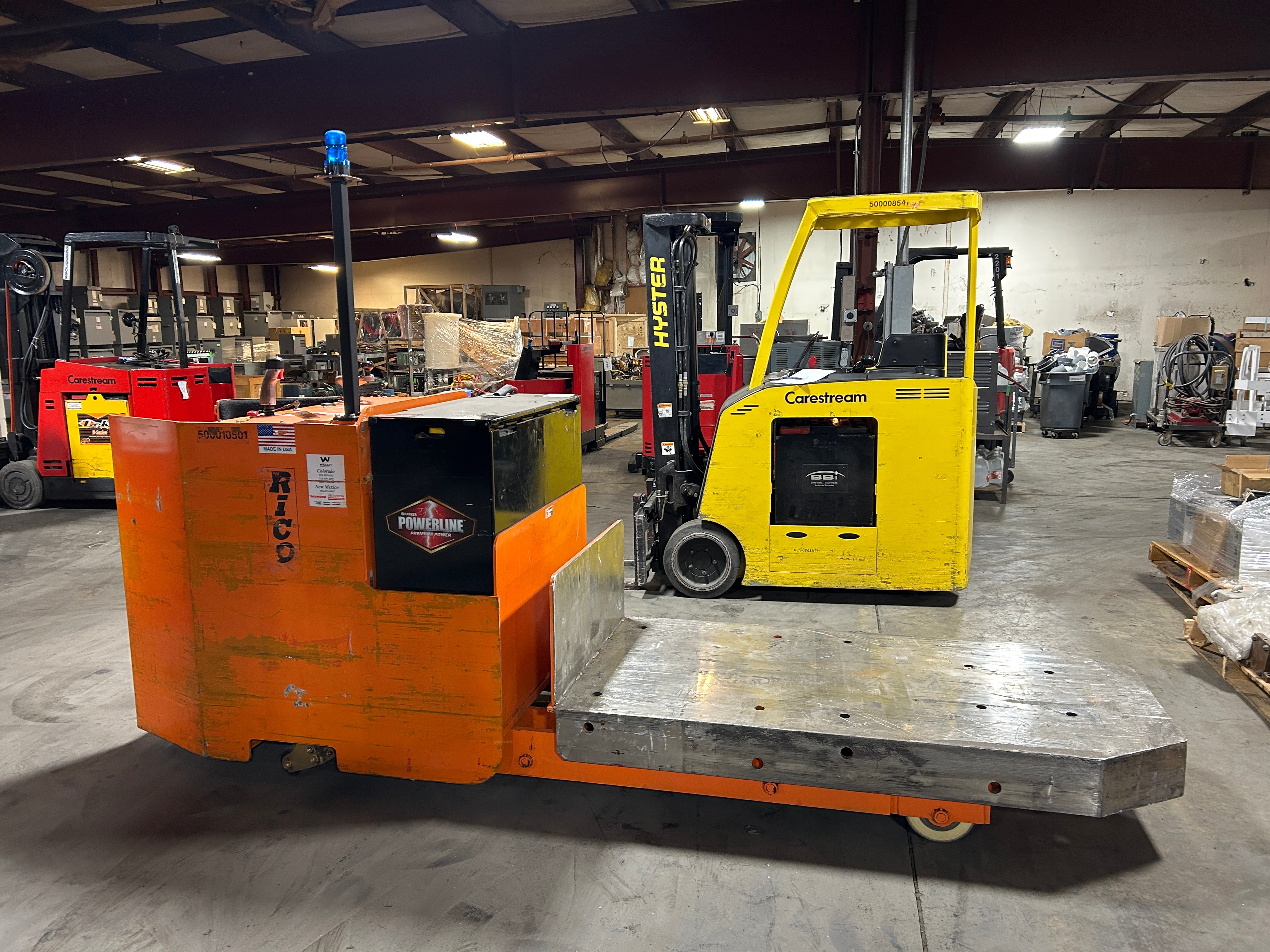 Rico PLR-100 Platform Lift Truck Stand-Up Electric 10,000 Lb 2587 Hrs 36V Type E