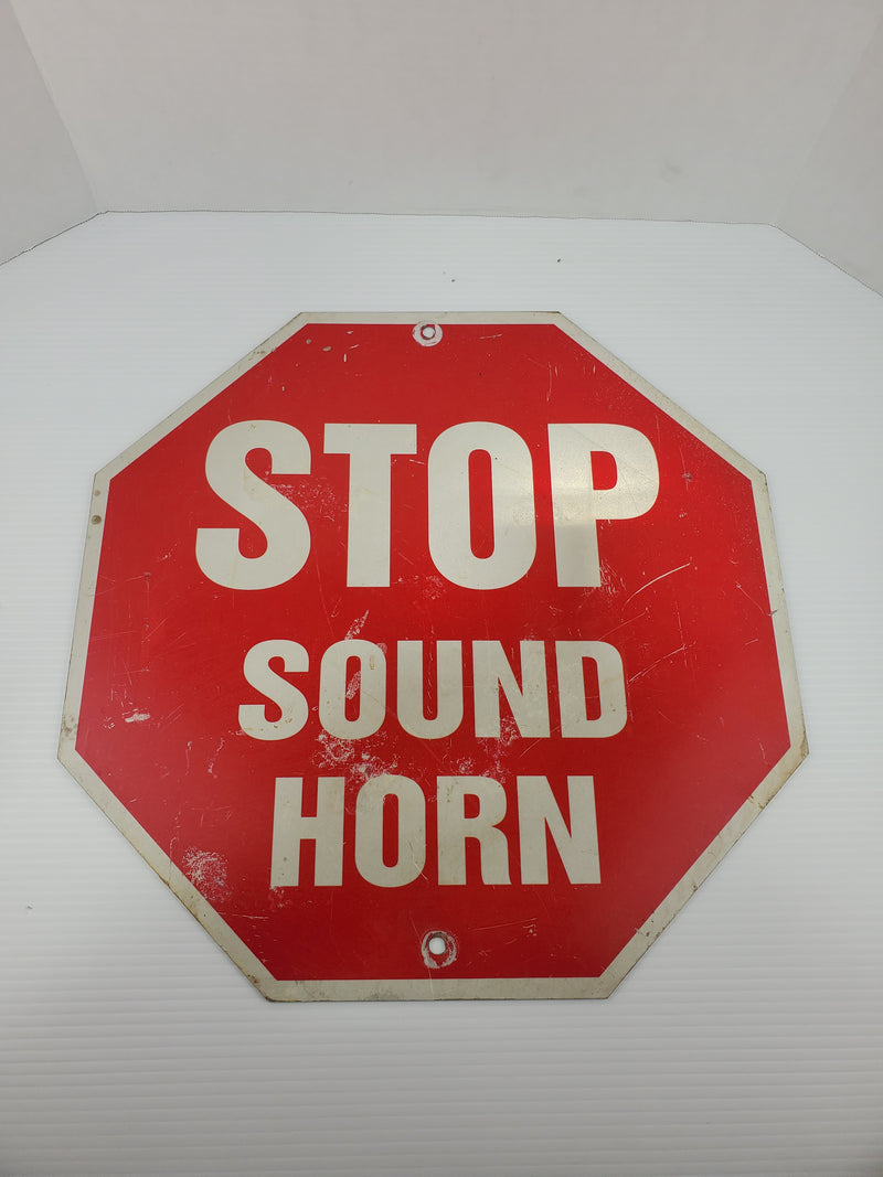 Metal Red Hexagon Sign "STOP SOUND HORN" 17-3/4" Wide x 17-7/8" Tall