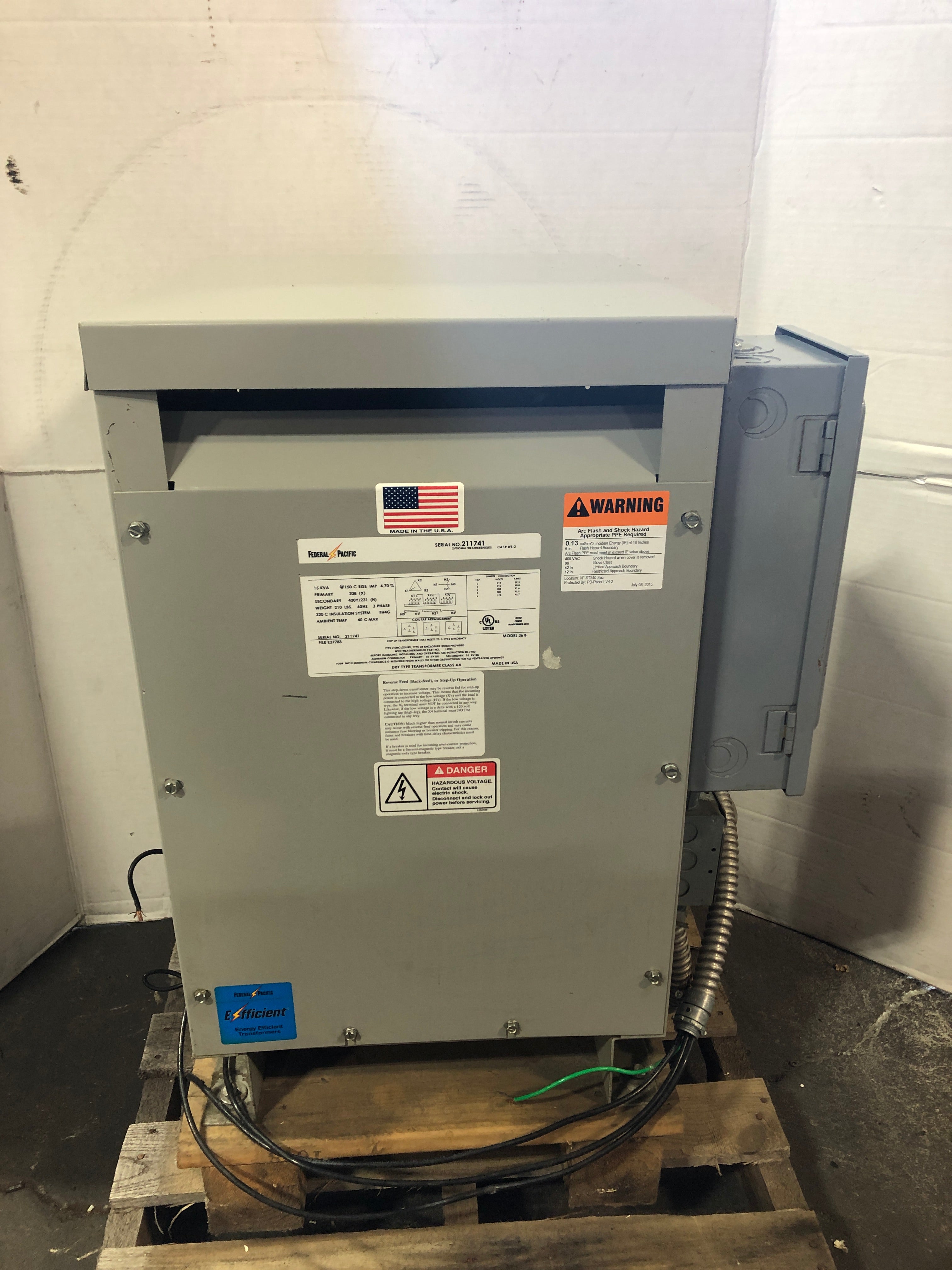 Federal Pacific 36B Dry Type Transformer 15kVA with Square D H361 Safety Switch
