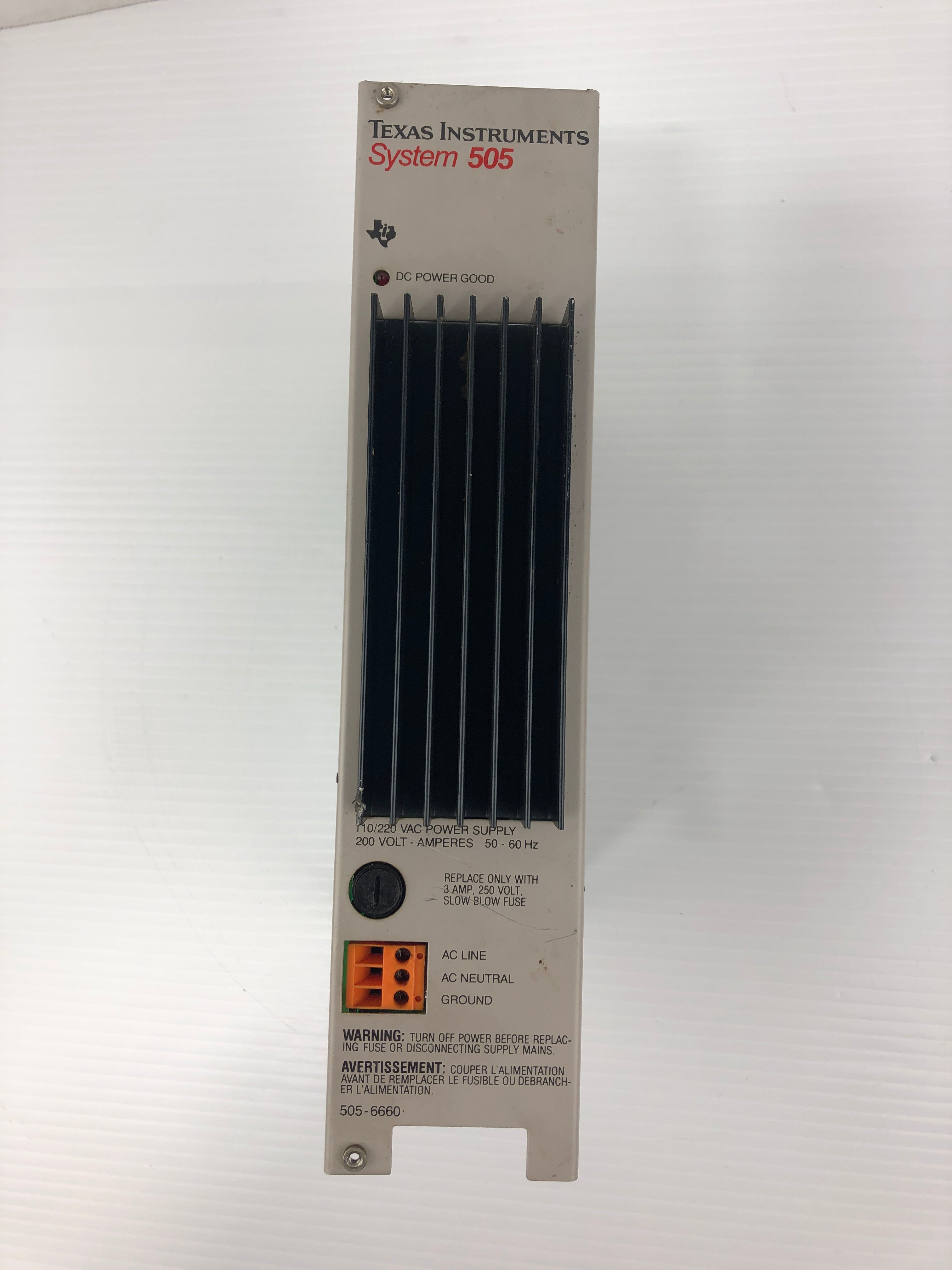 Texas Instruments 505-6660 System 505 Power Supply 110-220VAC 3A 50-60Hz
