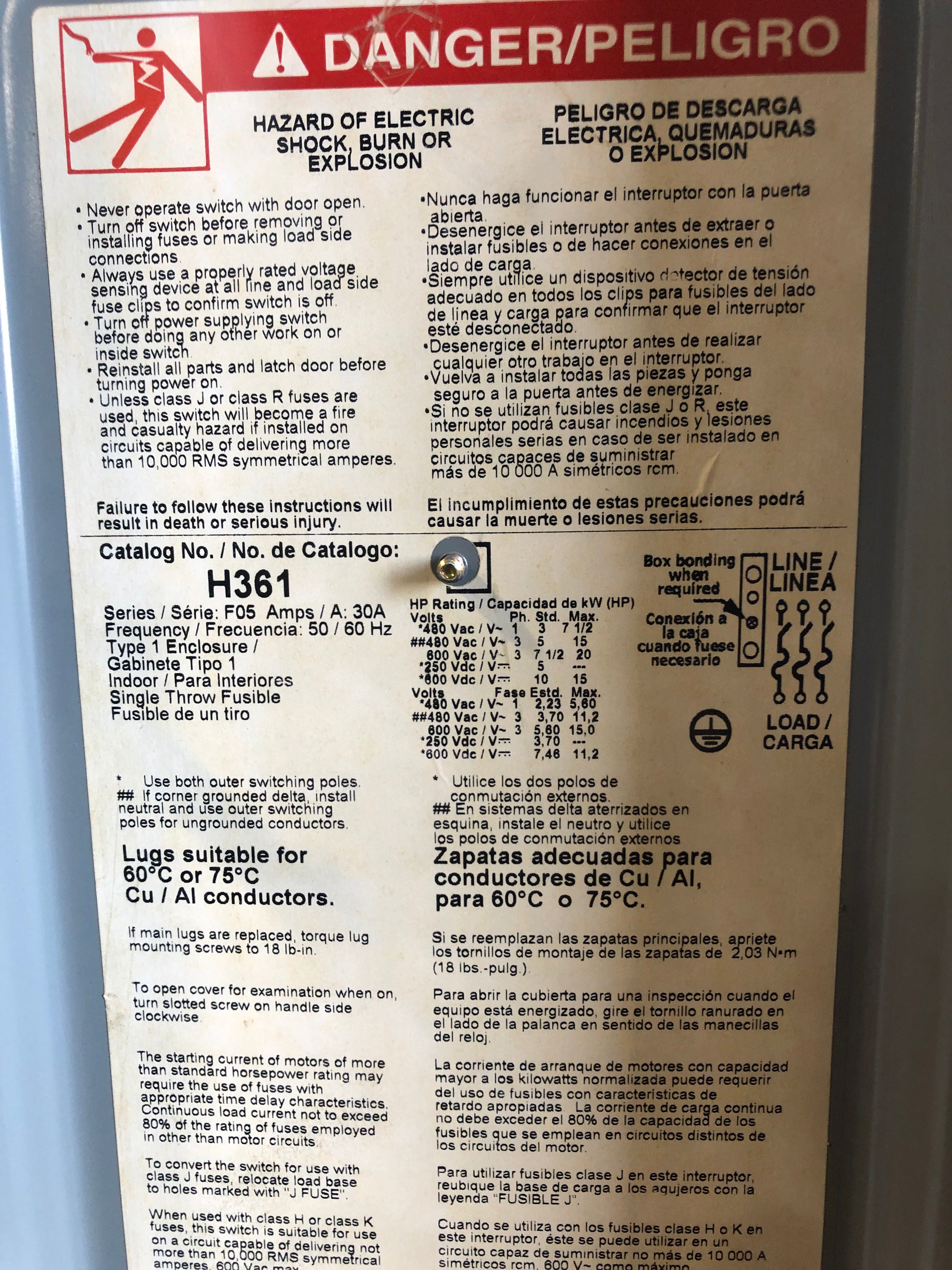 Federal Pacific 36B Dry Type Transformer 15kVA with Square D H361 Safety Switch