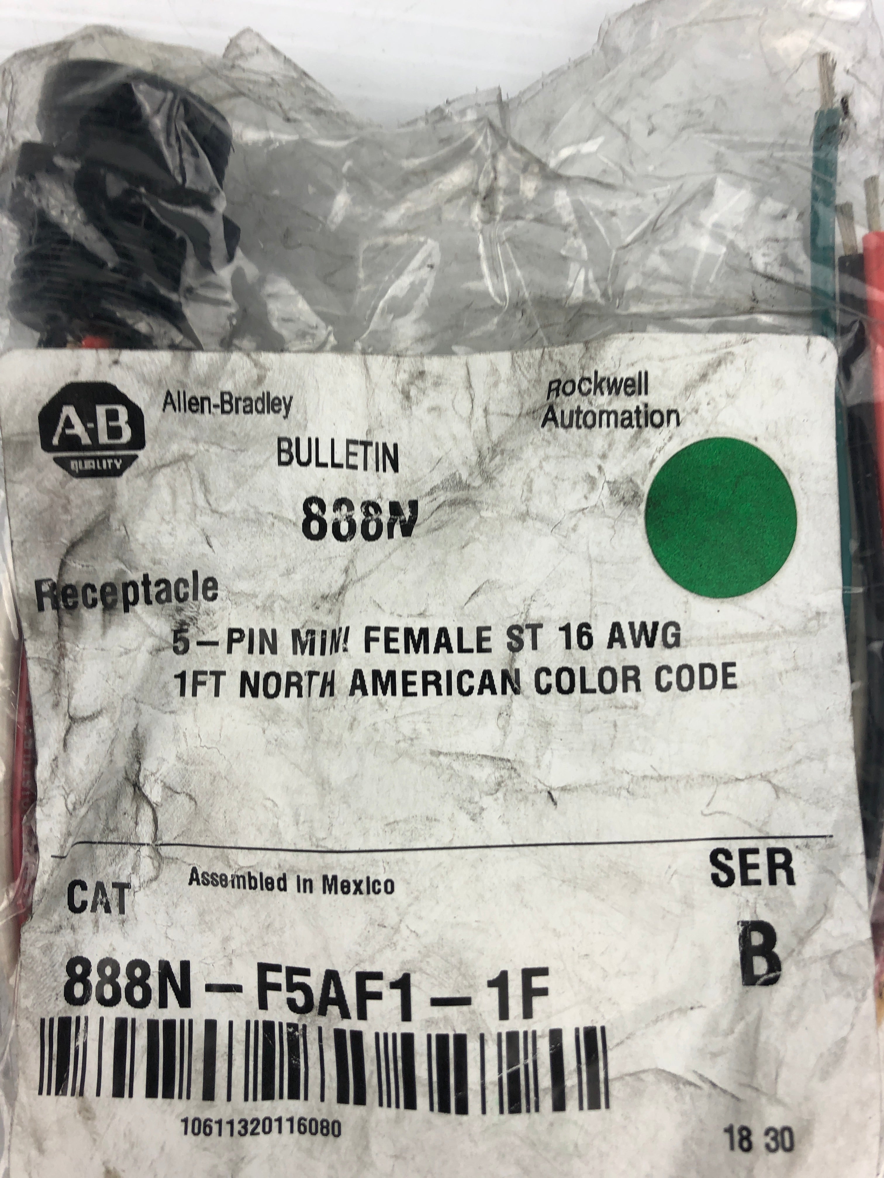 Allen Bradley 888N-F5AF1-1F 5 Pin Mini Female 1ft. Receptacle Series B
