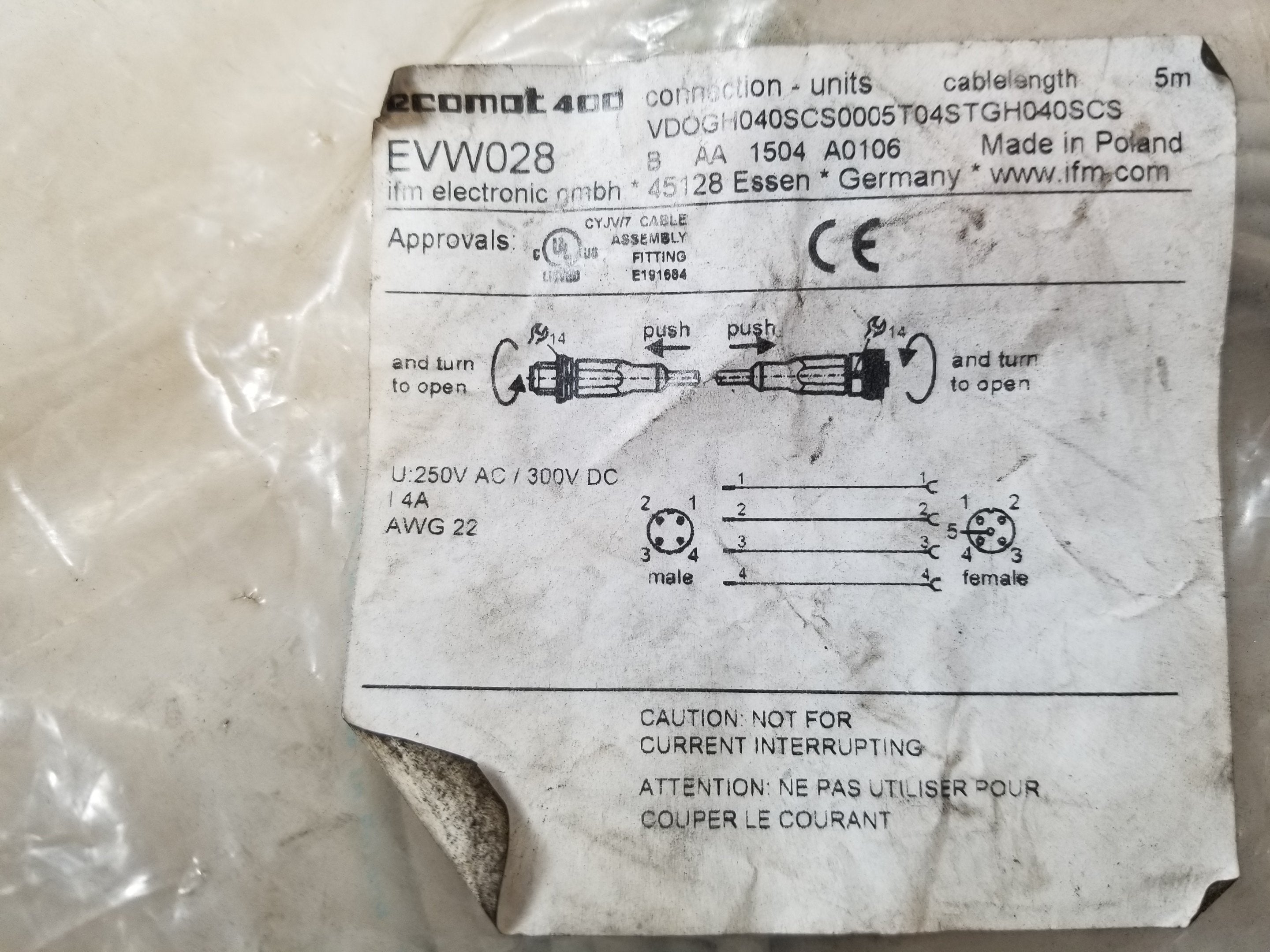 IFM EVW028 4-Wire Cordset