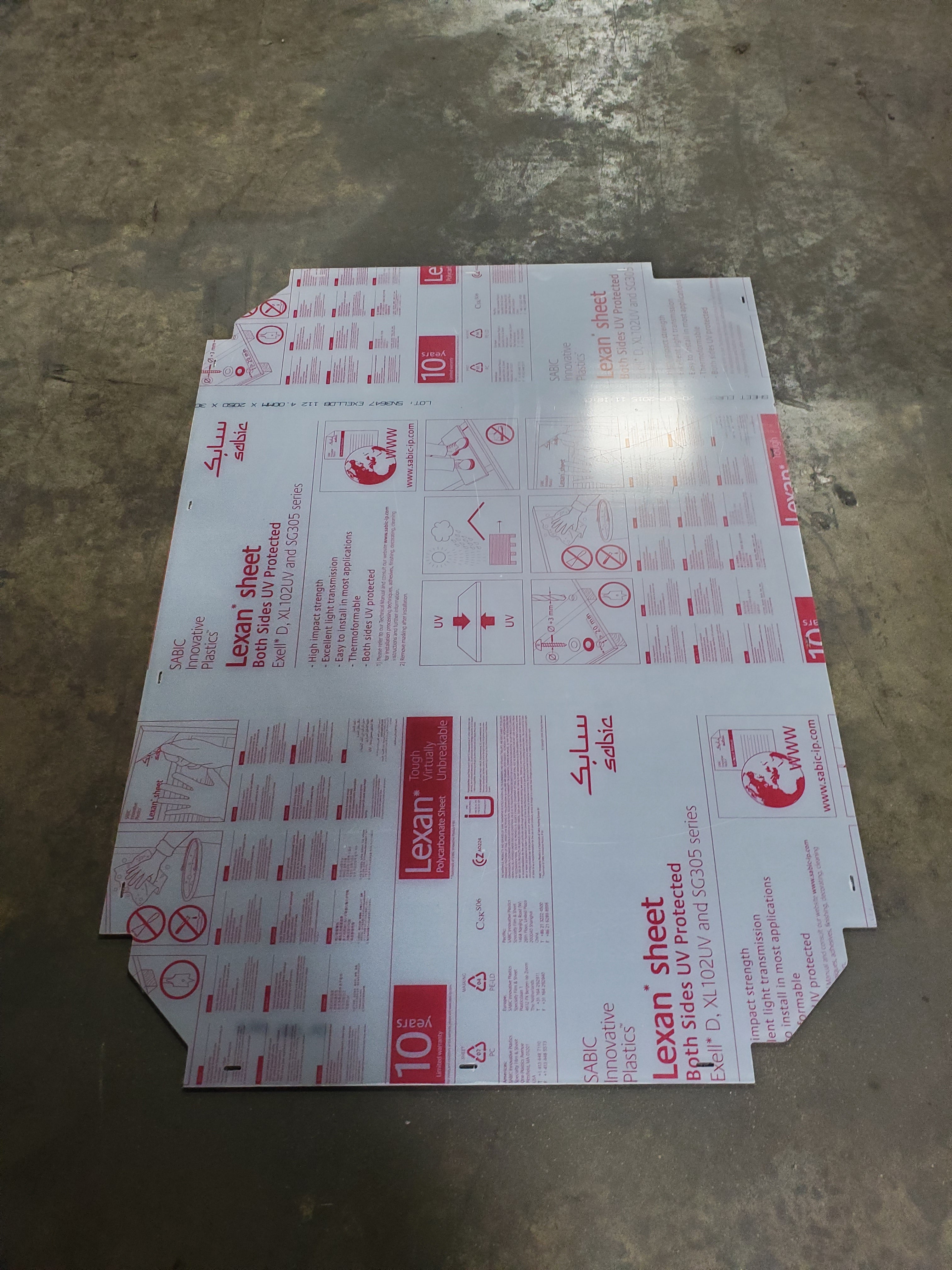 Sabic Innovative Plastics Lexan Polycarbonate Sheet ~49" x ~35" x 0.315"