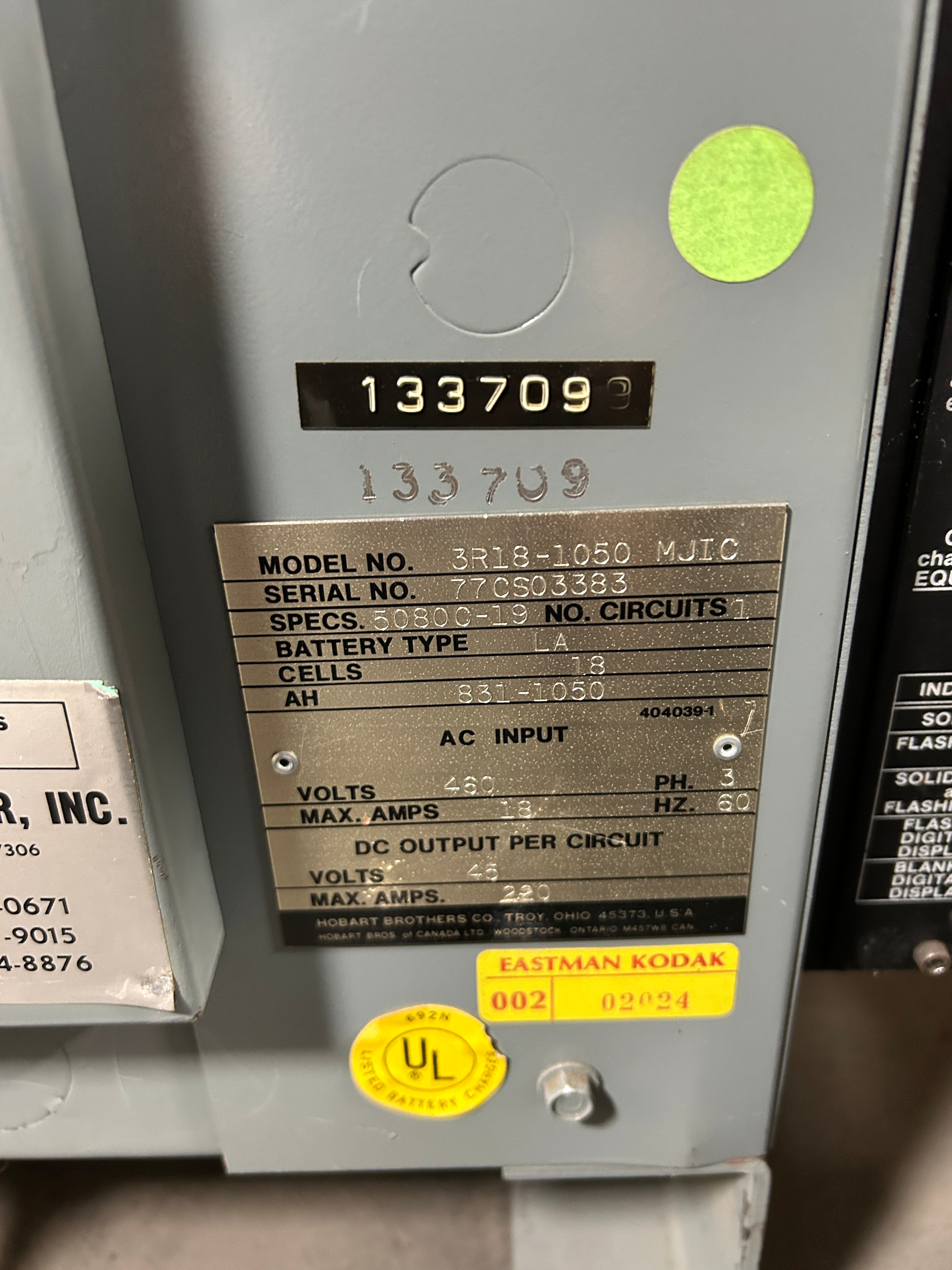 Hobart 3R18-1050MJIC Forklift Battery Charger 36V 3PH 18 Cell w/ Accu-Charge II