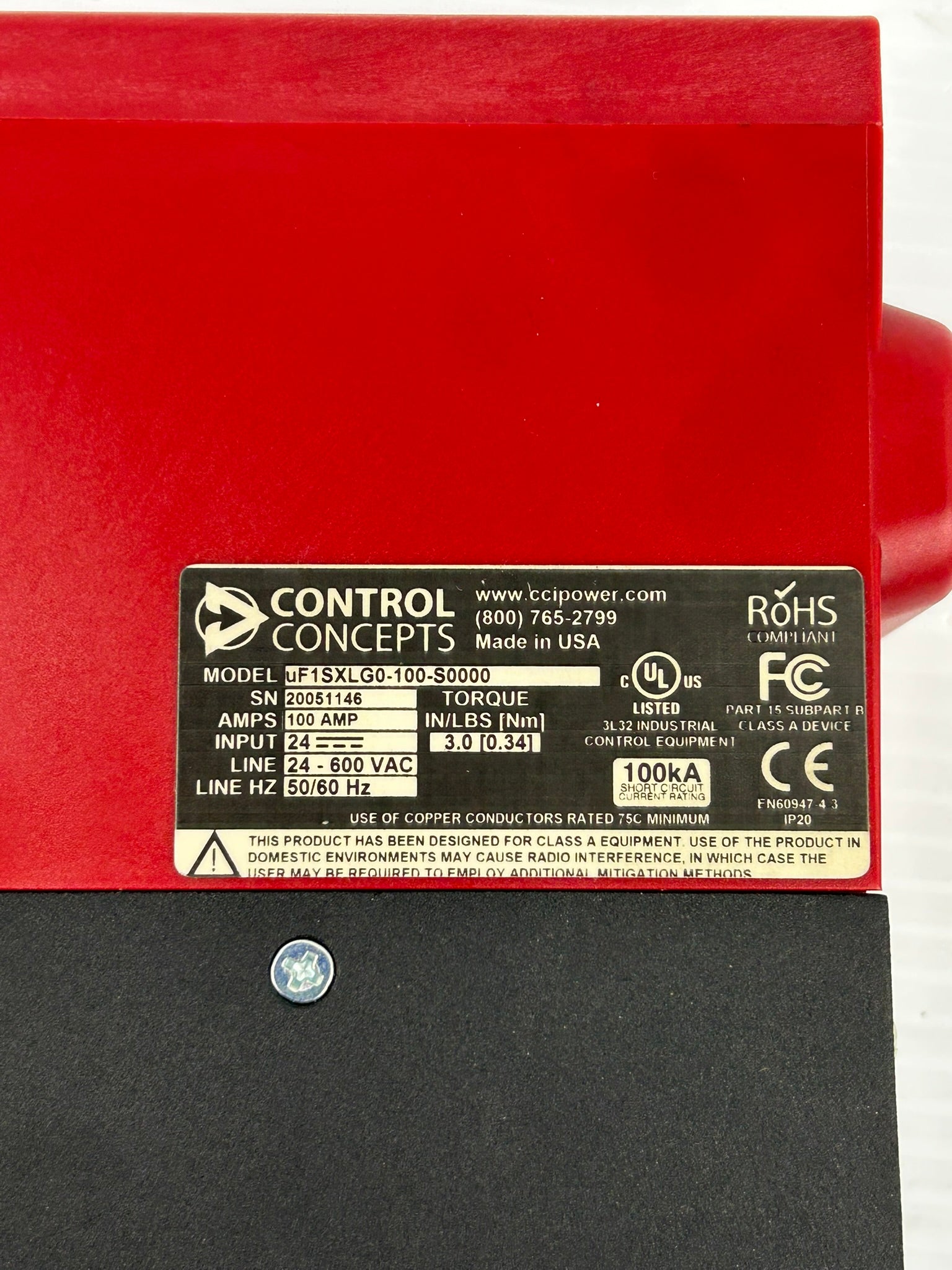 Control Concepts uF1SXLG0-100-S0000 Micro Fusion Controller 100 Amps 24V