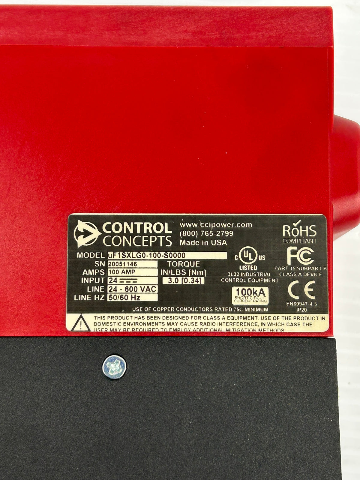 Control Concepts uF1SXLG0-100-S0000 Micro Fusion Controller 100 Amps 24V