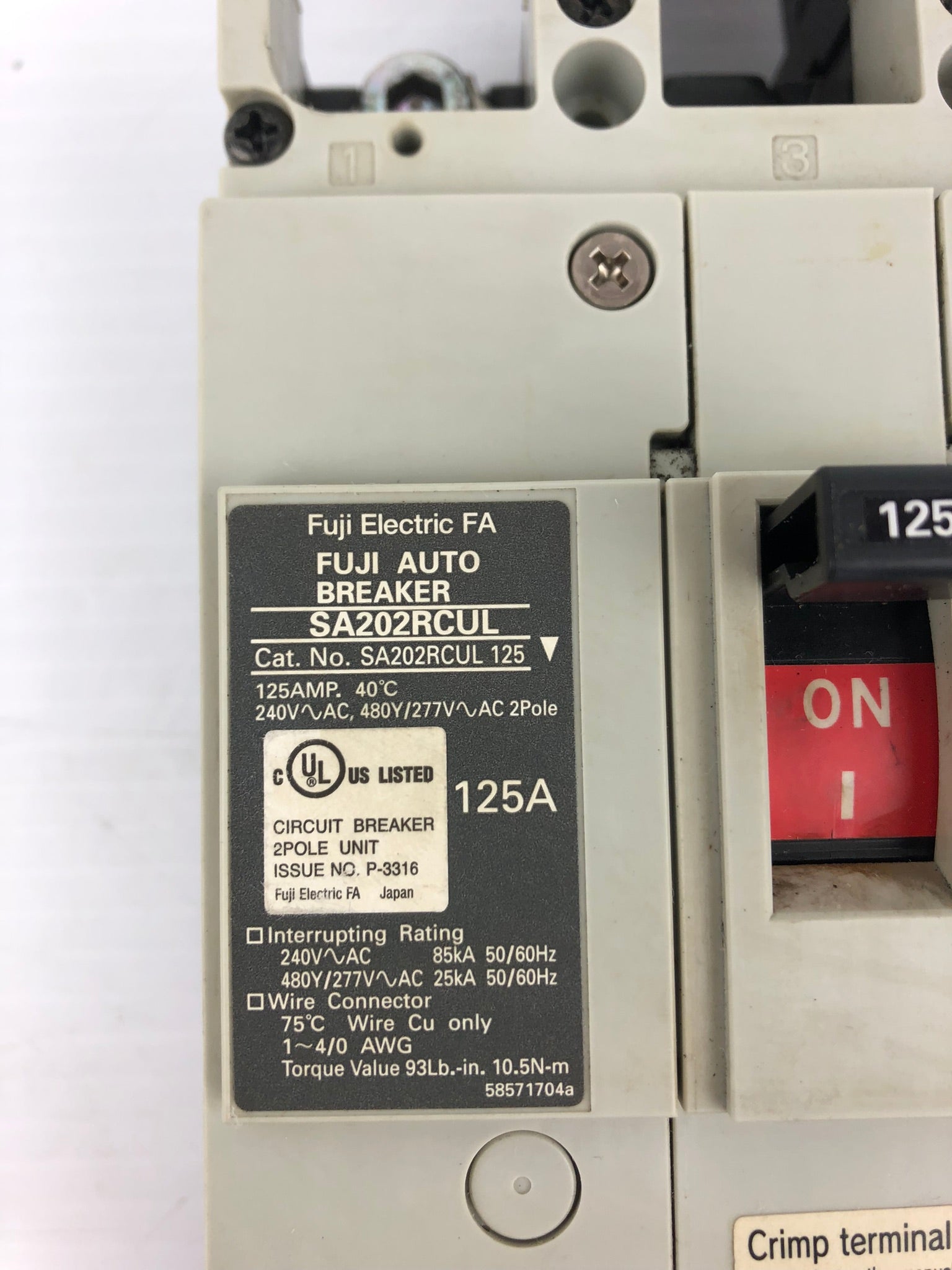 Fuji Electric SA202RCUL 125 Circuit Breaker 125A