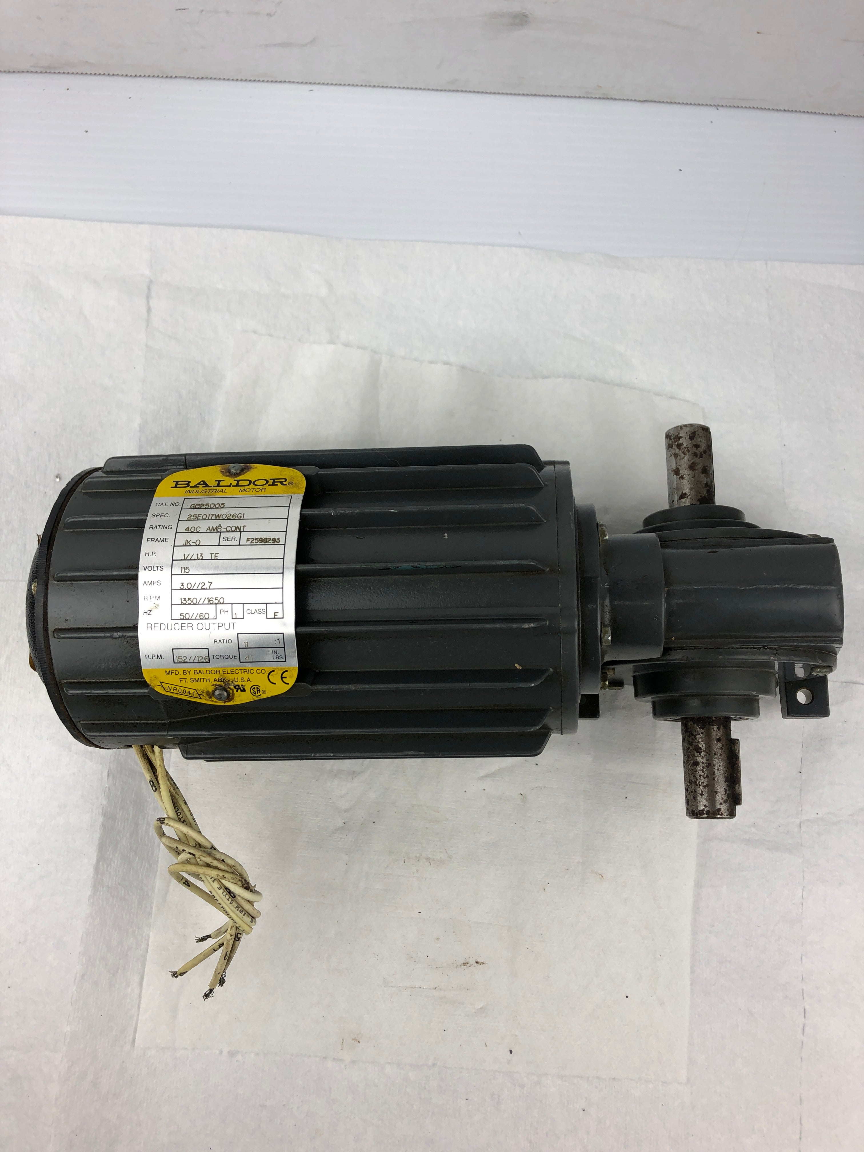 Baldor GC25005 Industrial Motor 0.1/0.13 HP 1350/1650 RPM 1PH JK-0 Gearmotor