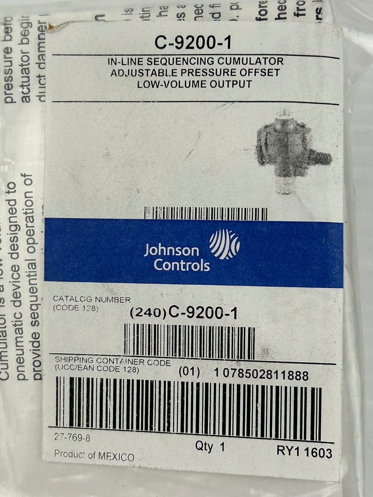 Johnson Controls C-9200-1 In-Line Sequencing Cumulator C92001