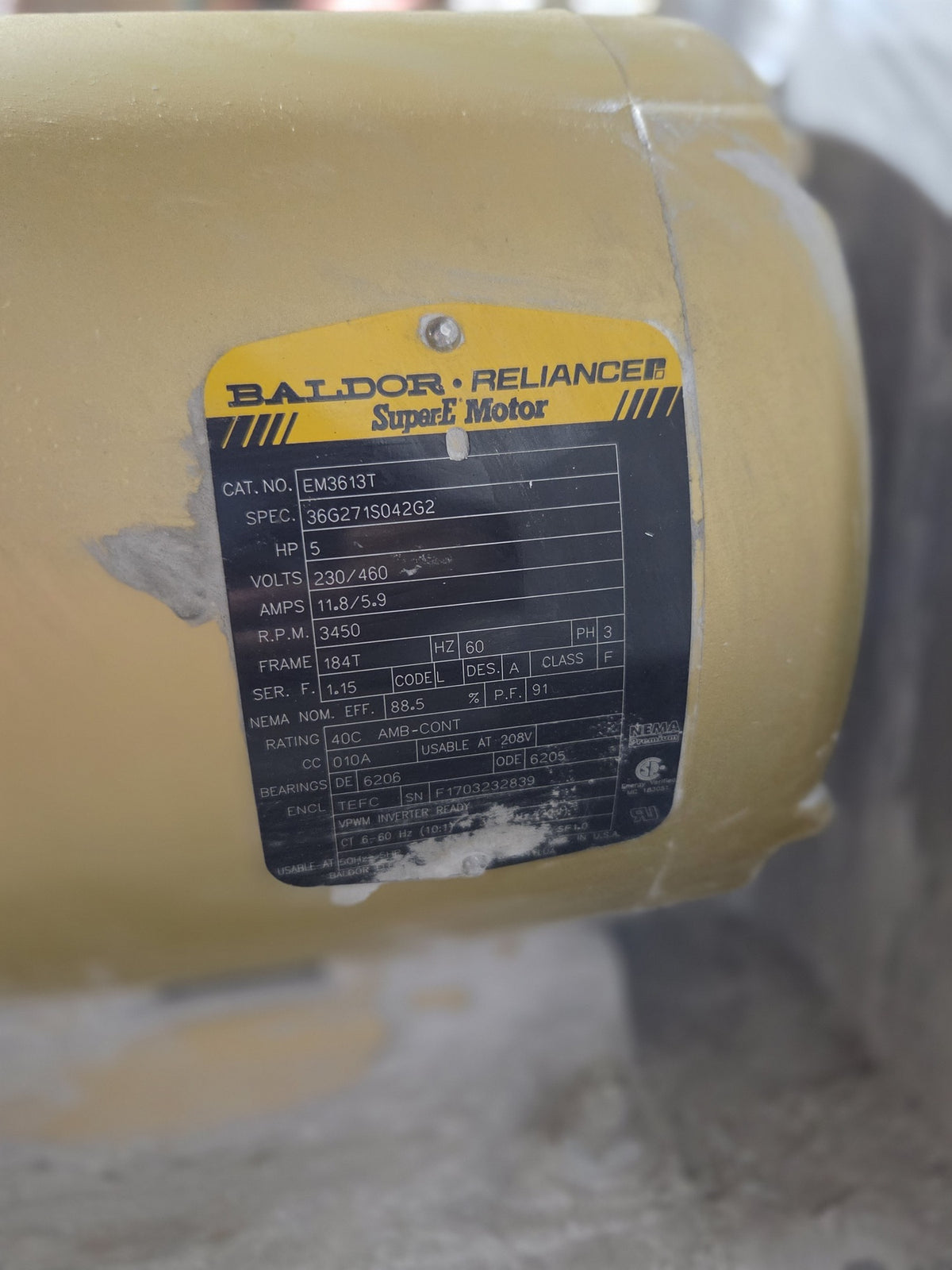 Cincinnati Fan HDBI-130 Centrifugal Blower Fan with Baldor Motor EM3616T 5HP 3PH