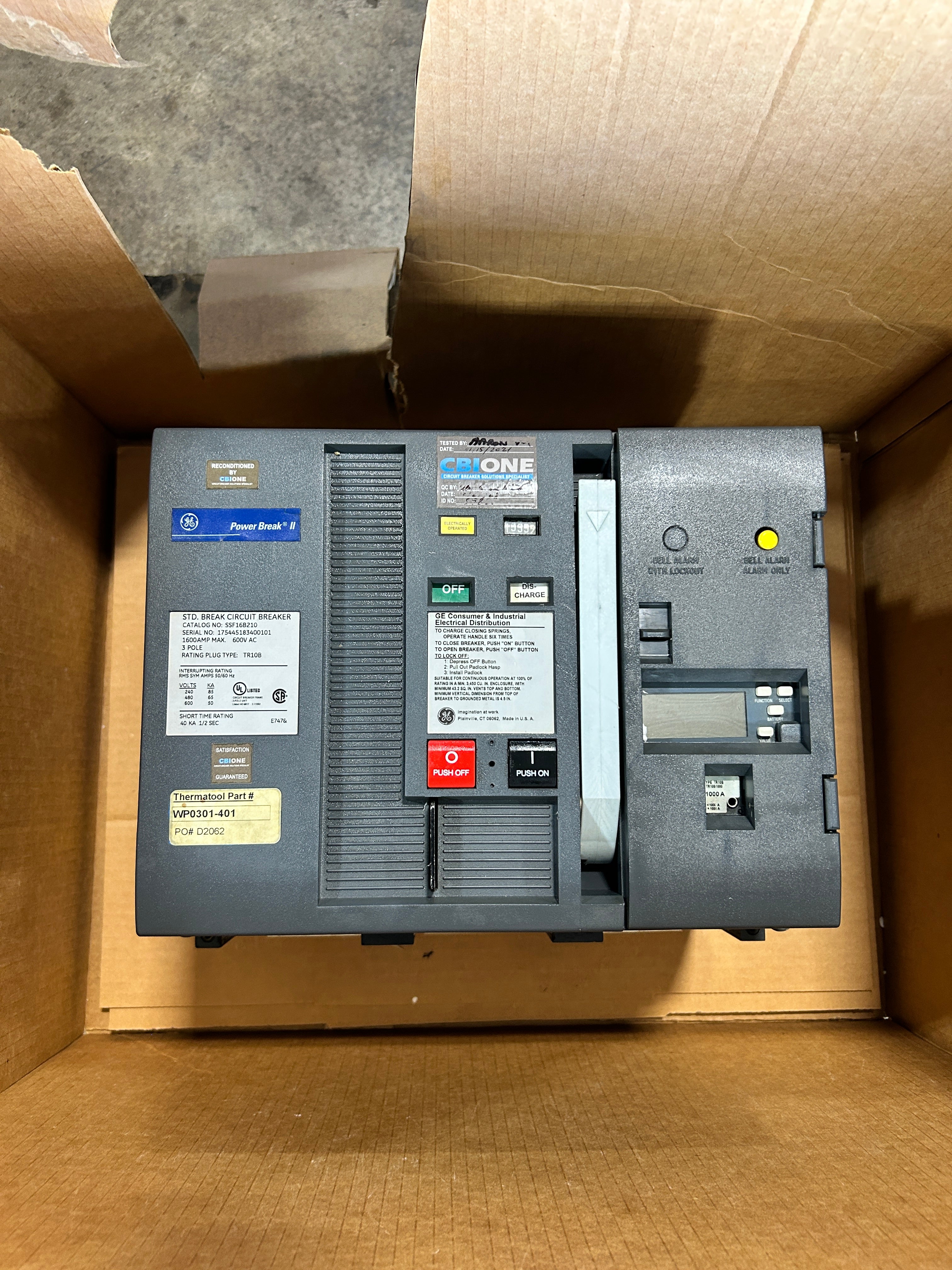 GE Power Break II SSF16B210 Circuit Breaker 1600A 600VAC 3 Pole TR10B